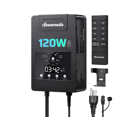 DEWENWILS 120W Low Voltage Landscape Transformer with Remote Control, 120V AC to 12V DC, Low Voltage Transformers with Photocell & Timer, Landscape Lighting Transformer for Garden Light Spotlight-HDLT03R