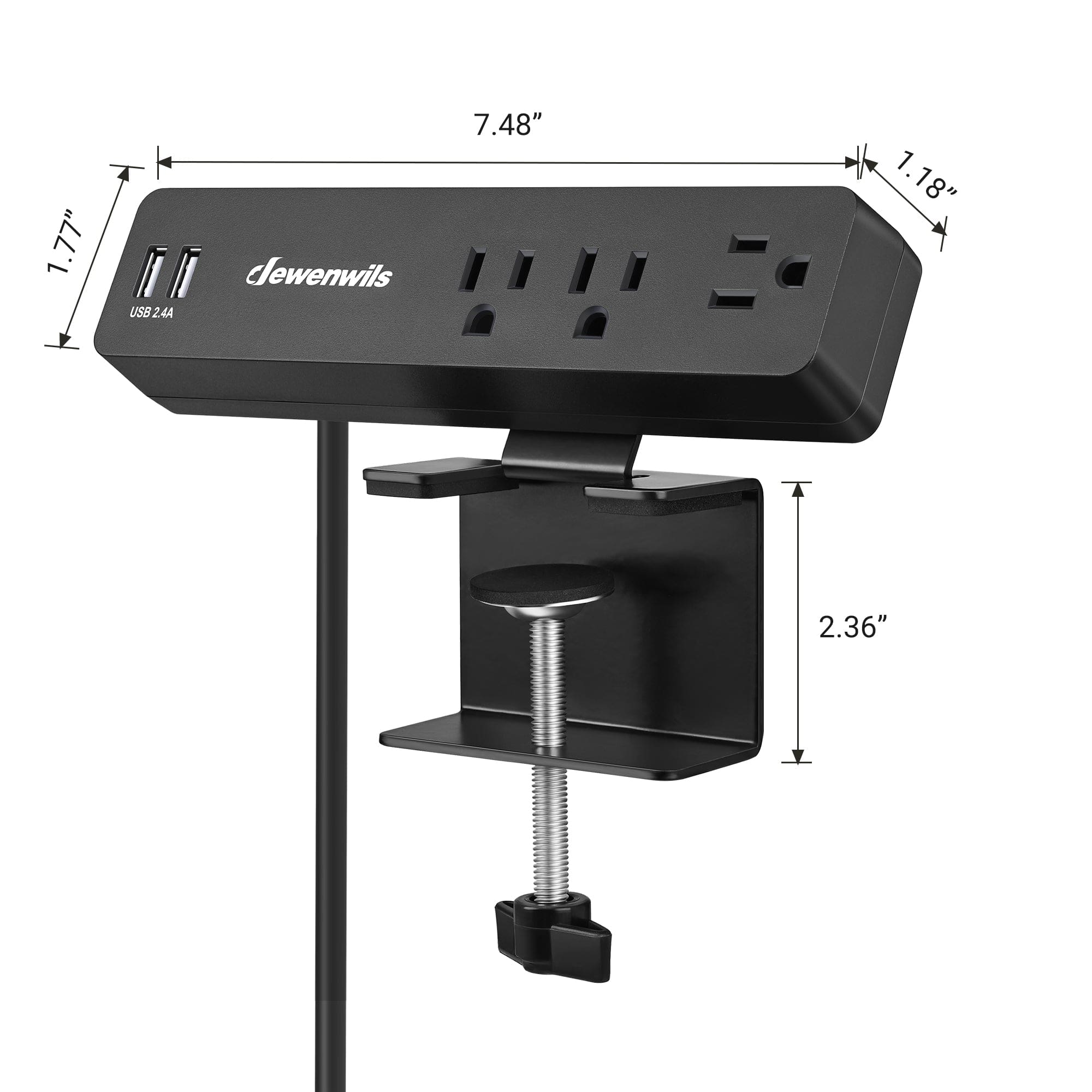 DEWENWILS Desk Clamp Power Strip, Desktop Power Station with 3 AC Outlets(15A/1800W), 2 USB Ports, Desk Mount Power Outlet for Home, Office, 6Ft 14/3C SJT Extension Cord-HDPS01A