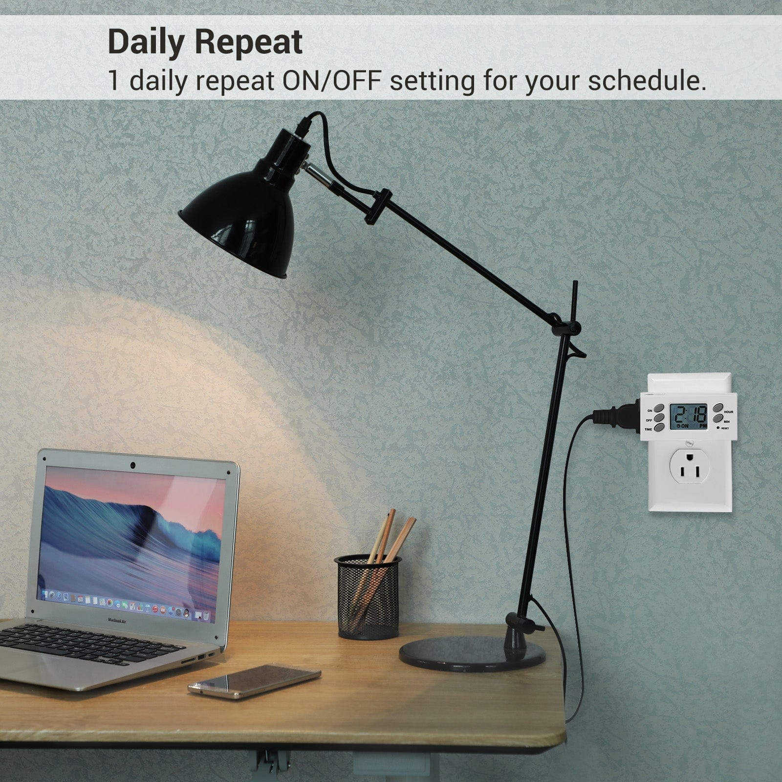 DEWENWILS 24-Hour Programmable Digital Timer Outlet, Plug in Outlet Timer, Indoor Light Timer with 1 Polarized Outlet (2 Pack)--SHDTI22C