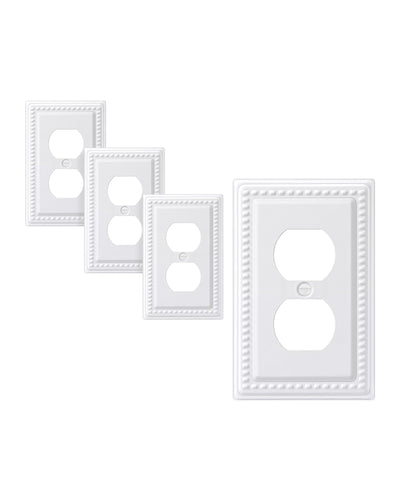 DEWENWILS 4 Pack Metal Outlet Covers, Duplex Wall Plate Cover, Classic White Finish Light Switch Cover Plates, 4.92"×3.14" Sunken Pearls Decorative Wall Plates Electrical Outlets-HDWP03C