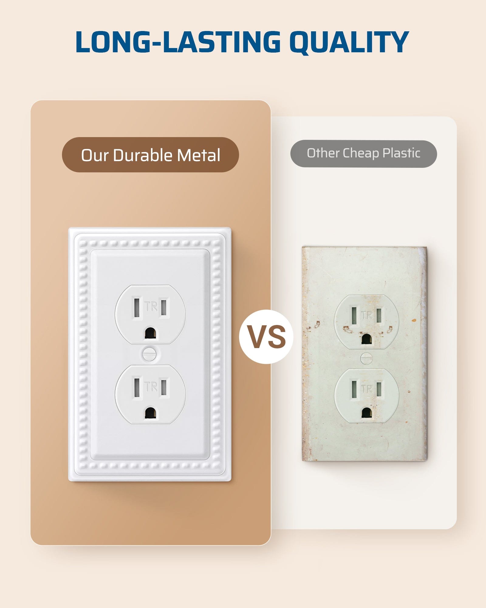 DEWENWILS 4 Pack Metal Outlet Covers, Duplex Wall Plate Cover, Classic White Finish Light Switch Cover Plates, 4.92"×3.14" Sunken Pearls Decorative Wall Plates Electrical Outlets-HDWP03C