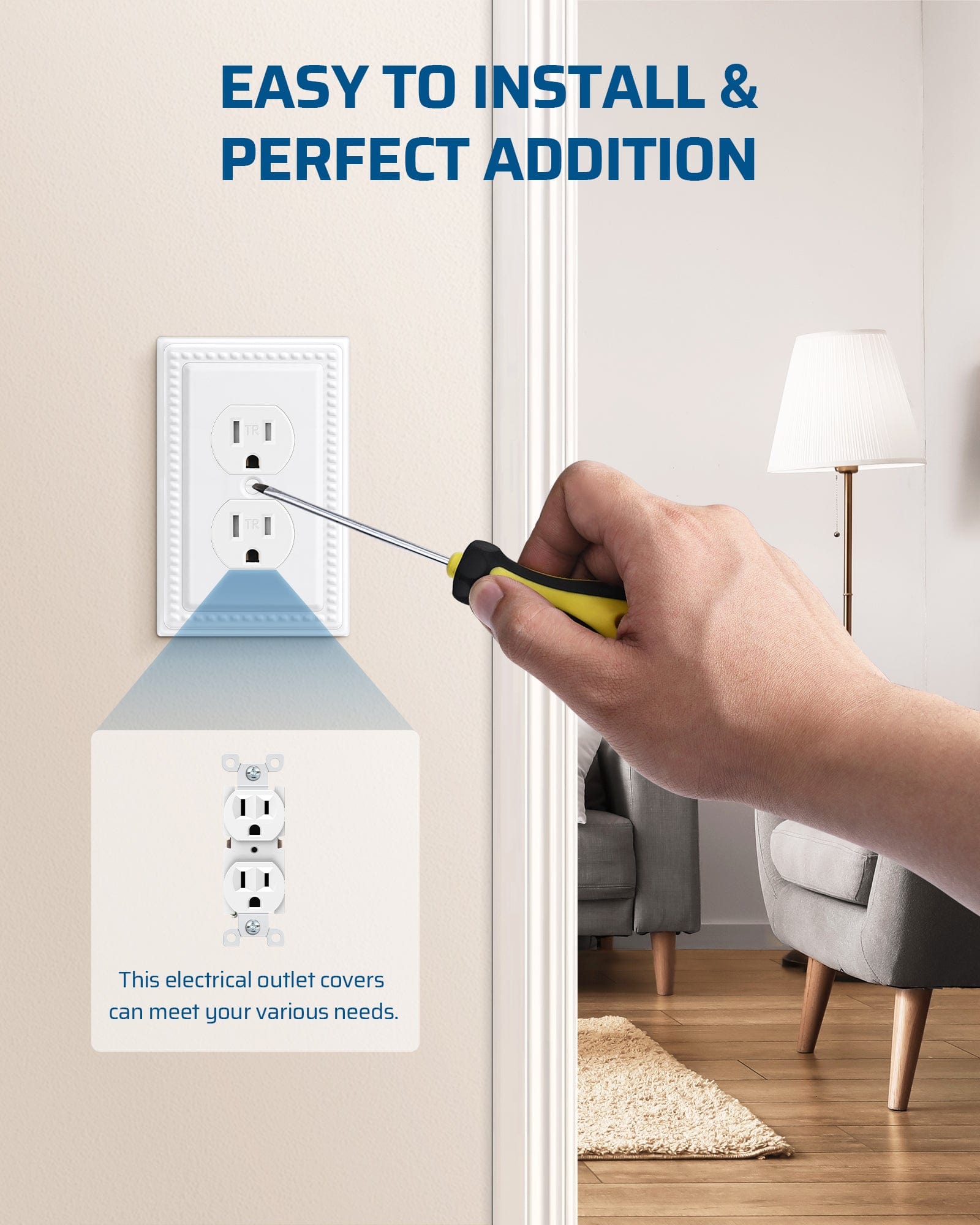 DEWENWILS 4 Pack Metal Outlet Covers, Duplex Wall Plate Cover, Classic White Finish Light Switch Cover Plates, 4.92"×3.14" Sunken Pearls Decorative Wall Plates Electrical Outlets-HDWP03C