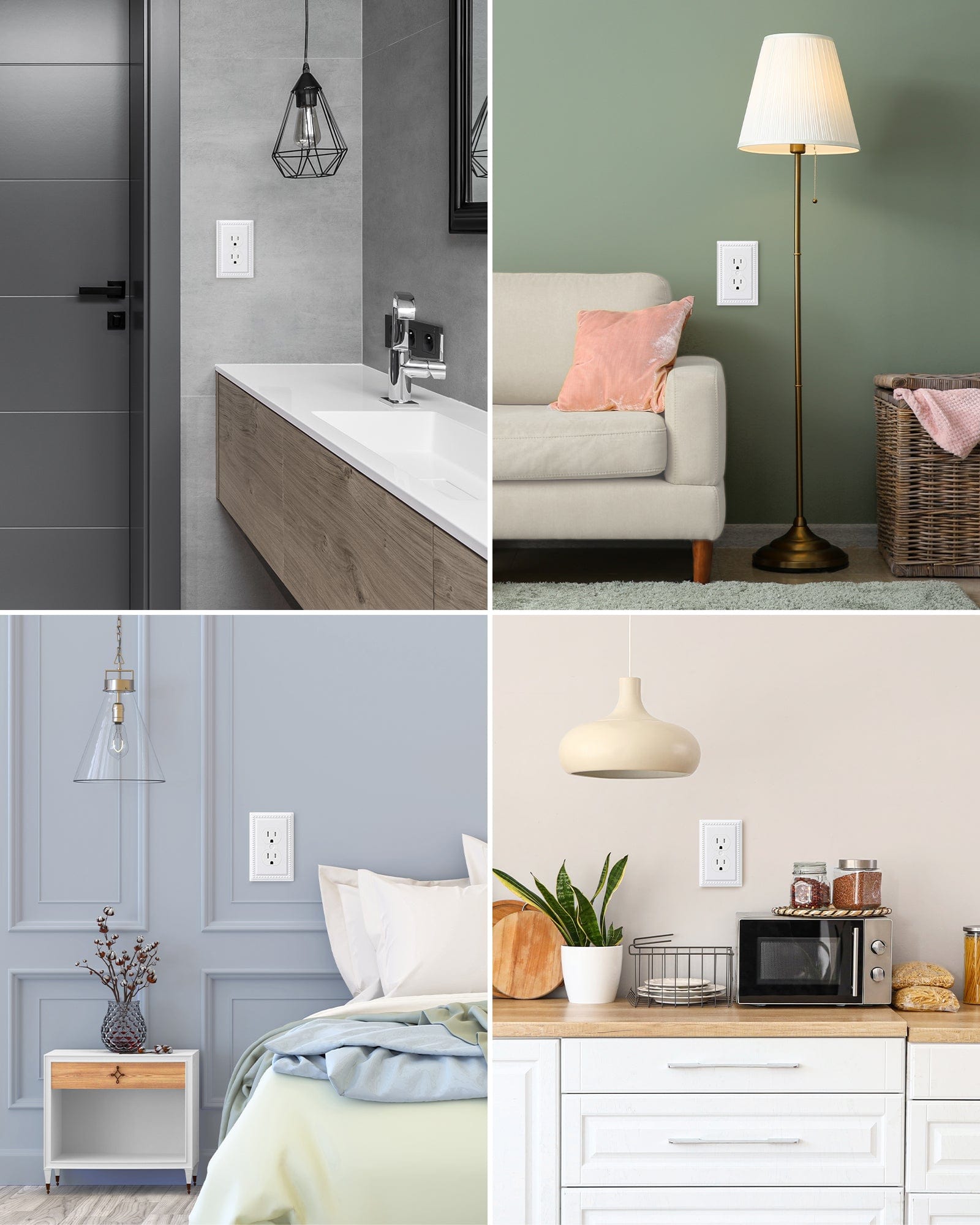 DEWENWILS 4 Pack Metal Outlet Covers, Duplex Wall Plate Cover, Classic White Finish Light Switch Cover Plates, 4.92"×3.14" Sunken Pearls Decorative Wall Plates Electrical Outlets-HDWP03C