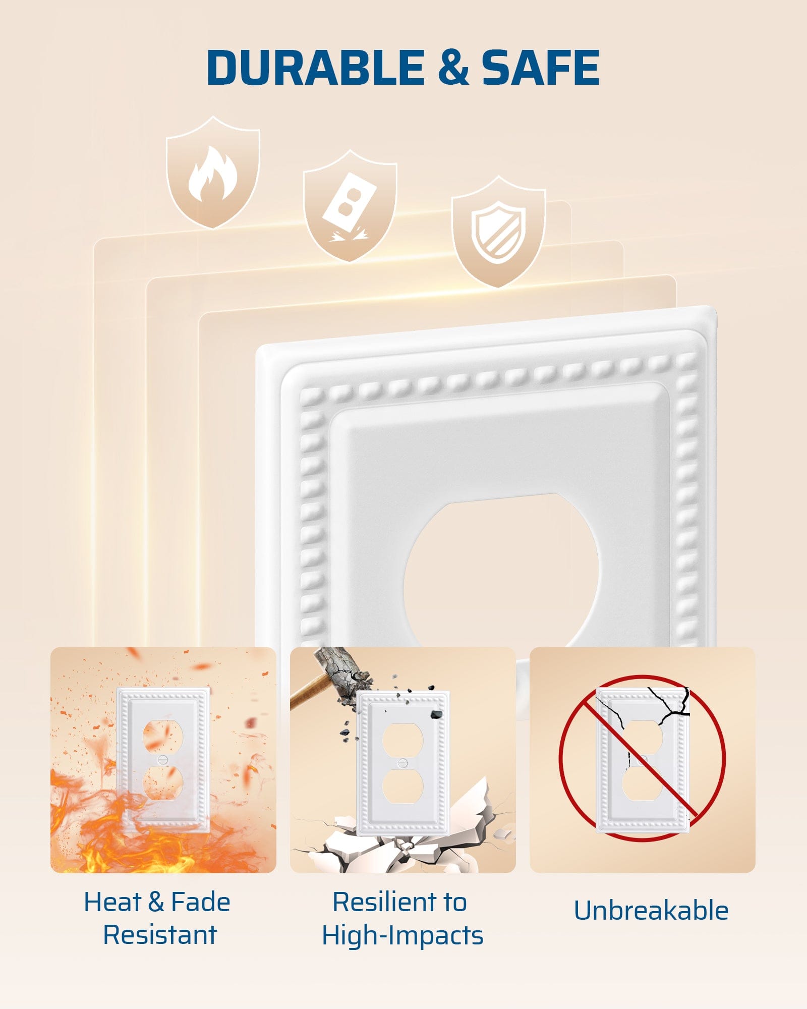DEWENWILS 4 Pack Metal Outlet Covers, Duplex Wall Plate Cover, Classic White Finish Light Switch Cover Plates, 4.92"×3.14" Sunken Pearls Decorative Wall Plates Electrical Outlets-HDWP03C