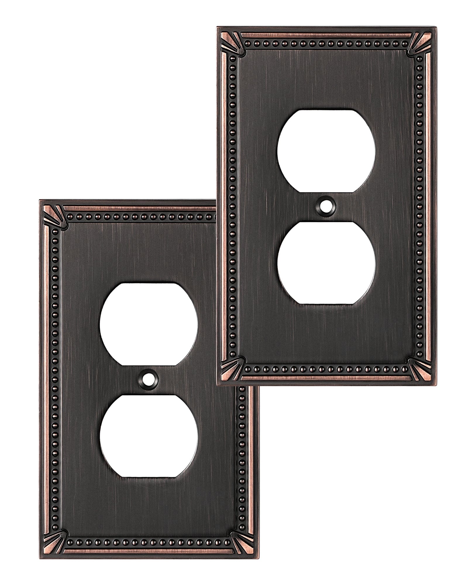DEWENWILS 2 Pack Zinc Alloy Wall Plate Covers, 4.94"×3.03" Single Duplex Outlet Cover, Oil Rubbed Bronze Finish Light Switch Plate Cover, Sunken Pearls Decorative Wall Plates Electrical Outlet Cover-HDWP04B
