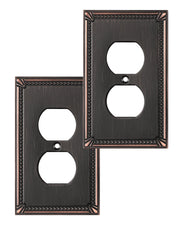 DEWENWILS 2 Pack Zinc Alloy Wall Plate Covers, 4.94"×3.03" Single Duplex Outlet Cover, Oil Rubbed Bronze Finish Light Switch Plate Cover, Sunken Pearls Decorative Wall Plates Electrical Outlet Cover-HDWP04B