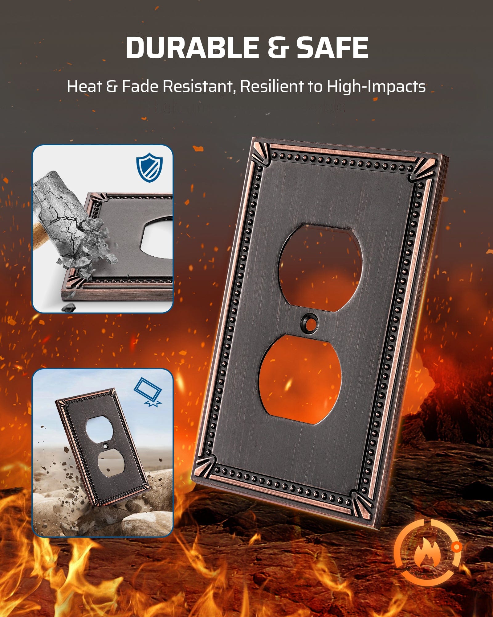 DEWENWILS 2 Pack Zinc Alloy Wall Plate Covers, 4.94"×3.03" Single Duplex Outlet Cover, Oil Rubbed Bronze Finish Light Switch Plate Cover, Sunken Pearls Decorative Wall Plates Electrical Outlet Cover-HDWP04B