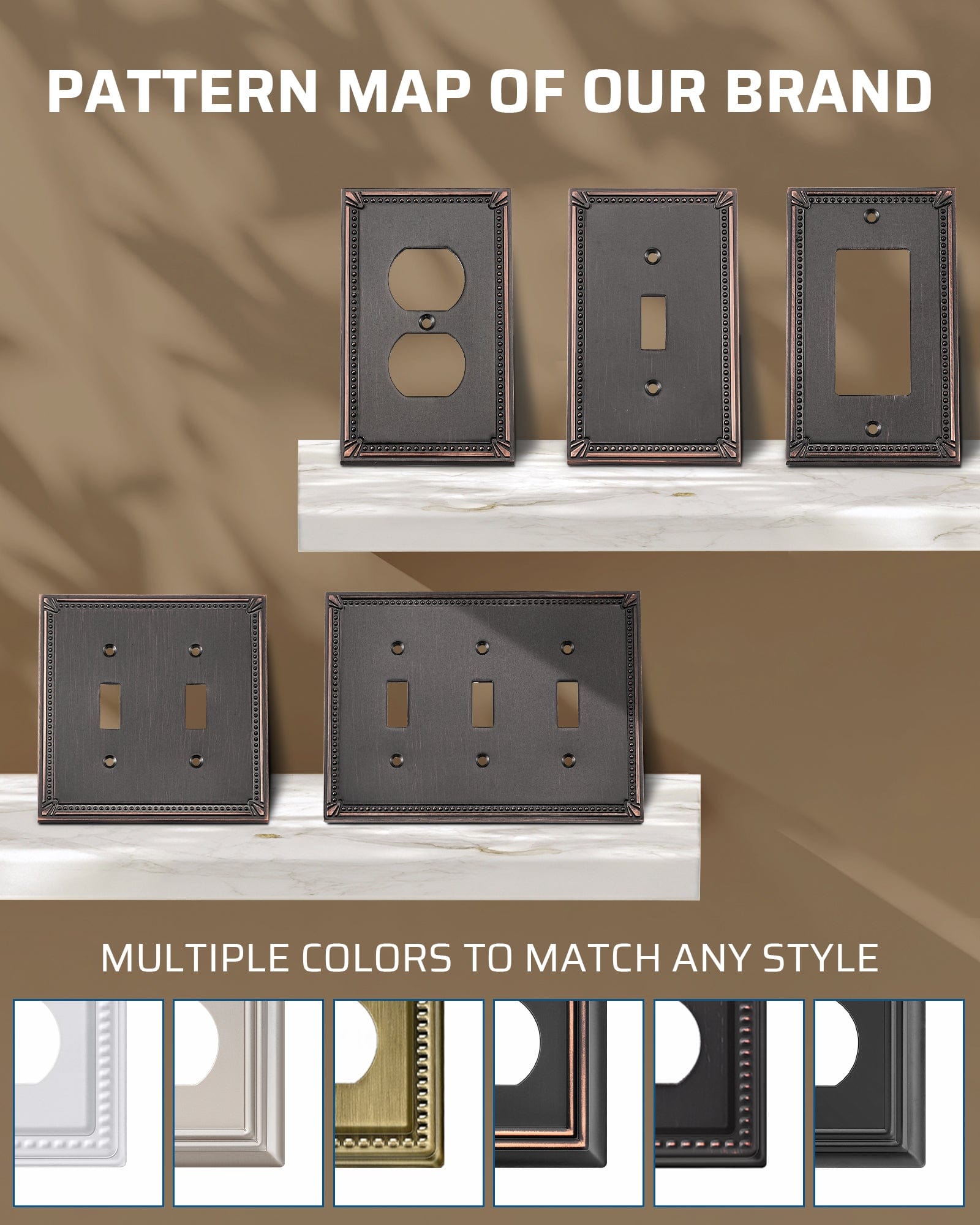 DEWENWILS 2 Pack Zinc Alloy Wall Plate Covers, 4.94"×3.03" Single Duplex Outlet Cover, Oil Rubbed Bronze Finish Light Switch Plate Cover, Sunken Pearls Decorative Wall Plates Electrical Outlet Cover-HDWP04B