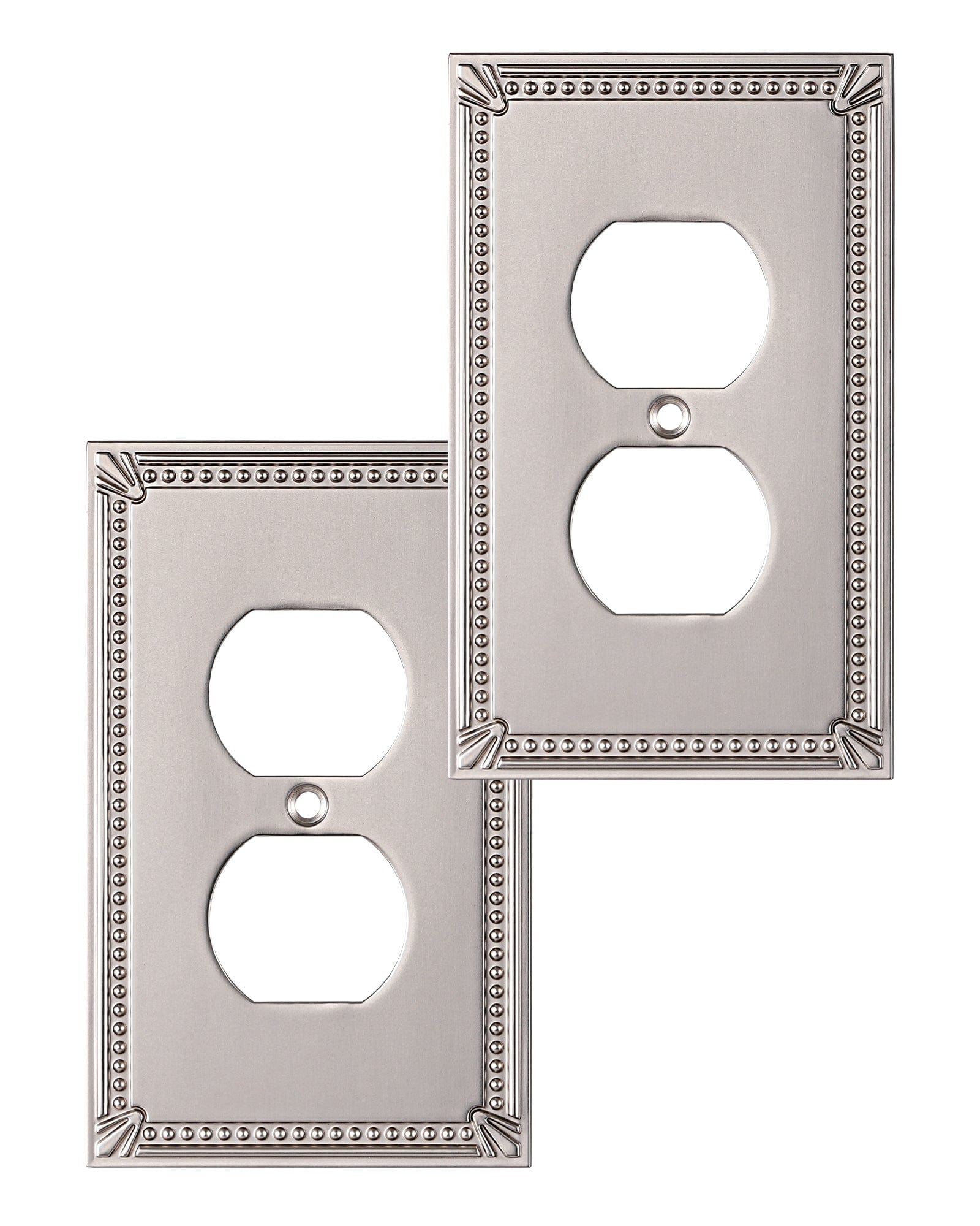 DEWENWILS 2 Pack Zinc Alloy Wall Plate Covers, 4.94"×3.03" Single Duplex Outlet Cover, Satin Nickel Finish Light Switch Plate Cover, Sunken Pearls Decorative Wall Plates Electrical Outlet Cover-HDWP04F