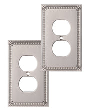 DEWENWILS 2 Pack Zinc Alloy Wall Plate Covers, 4.94"×3.03" Single Duplex Outlet Cover, Satin Nickel Finish Light Switch Plate Cover, Sunken Pearls Decorative Wall Plates Electrical Outlet Cover-HDWP04F