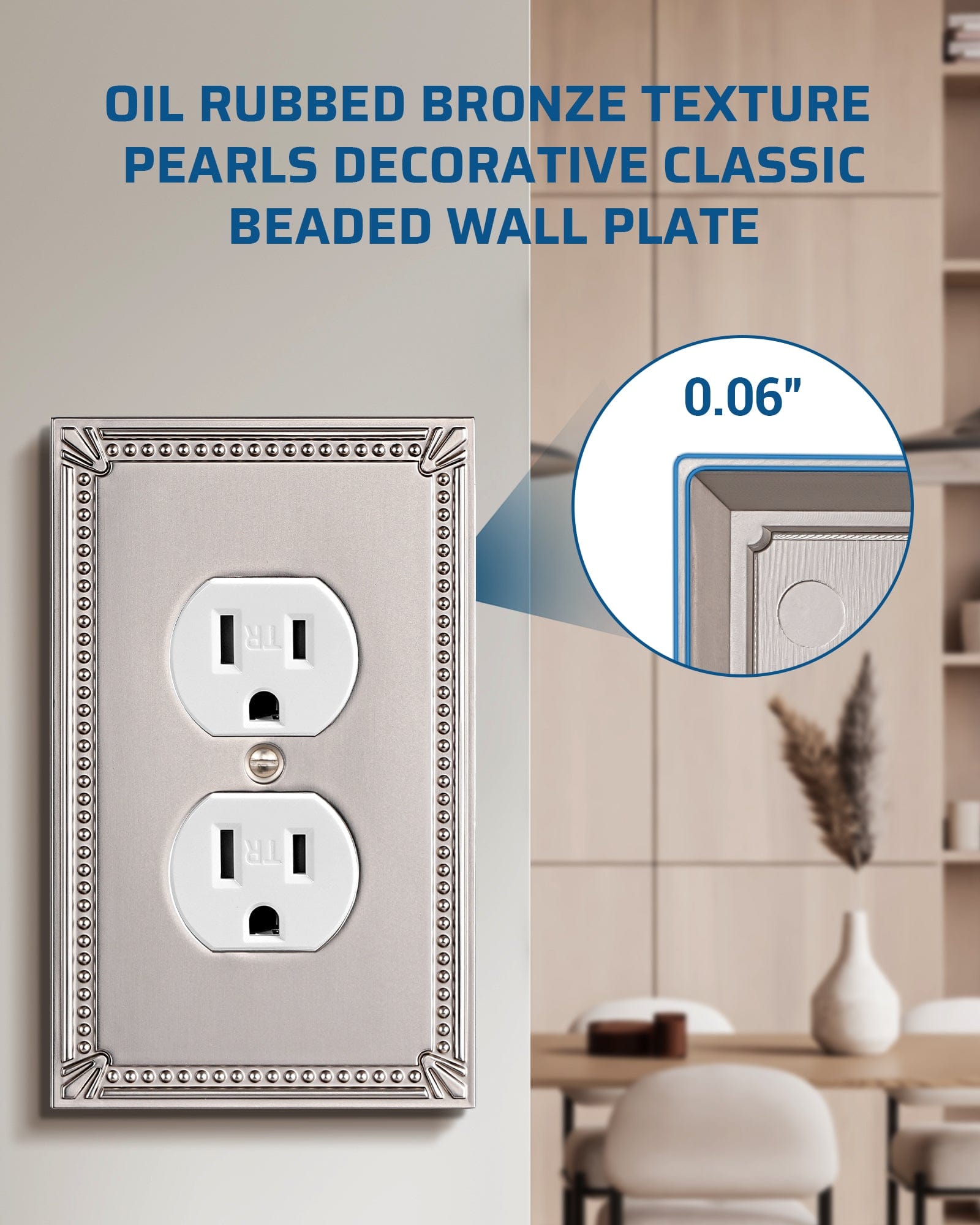 DEWENWILS 2 Pack Zinc Alloy Wall Plate Covers, 4.94"×3.03" Single Duplex Outlet Cover, Satin Nickel Finish Light Switch Plate Cover, Sunken Pearls Decorative Wall Plates Electrical Outlet Cover-HDWP04F