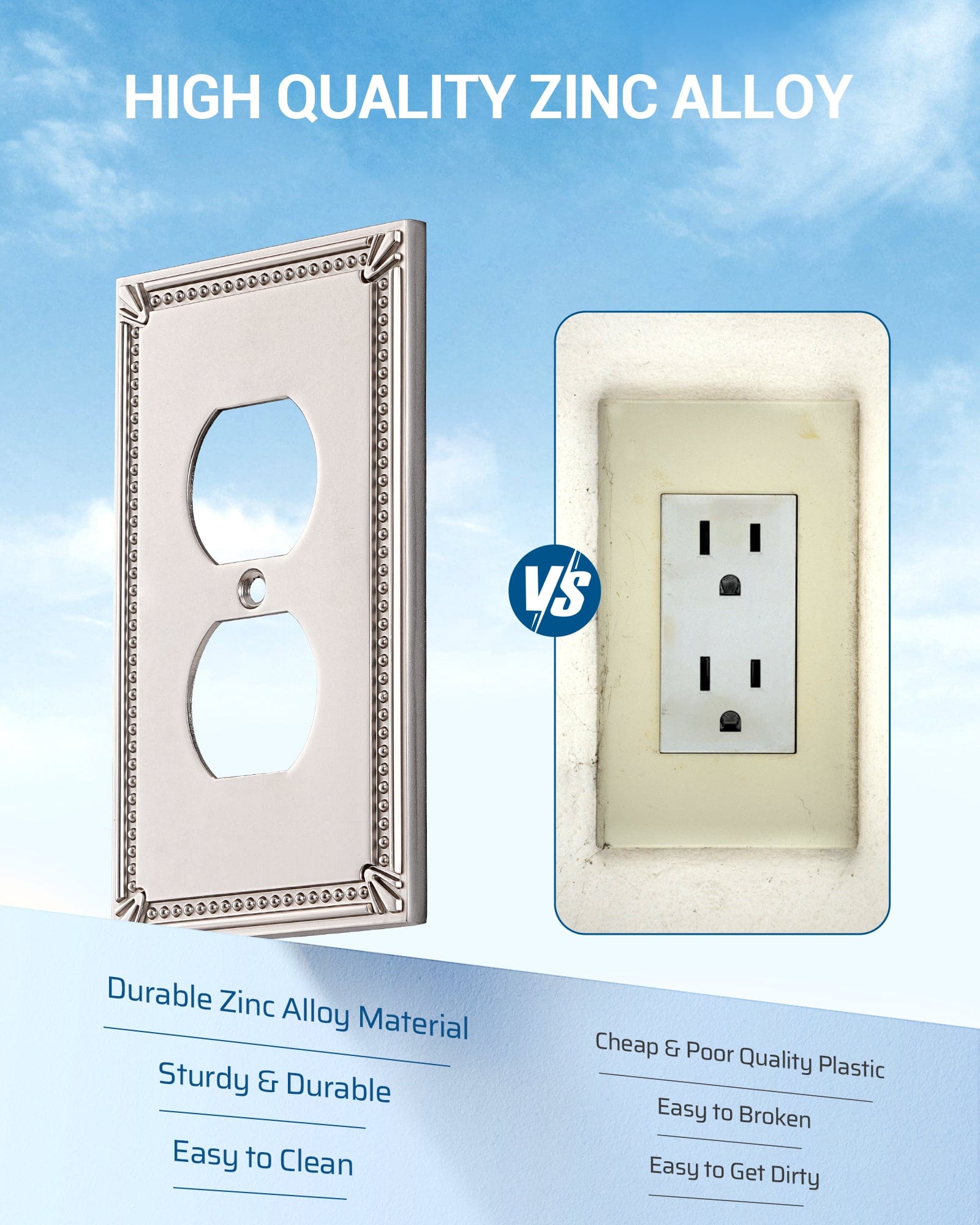 DEWENWILS 2 Pack Zinc Alloy Wall Plate Covers, 4.94"×3.03" Single Duplex Outlet Cover, Satin Nickel Finish Light Switch Plate Cover, Sunken Pearls Decorative Wall Plates Electrical Outlet Cover-HDWP04F
