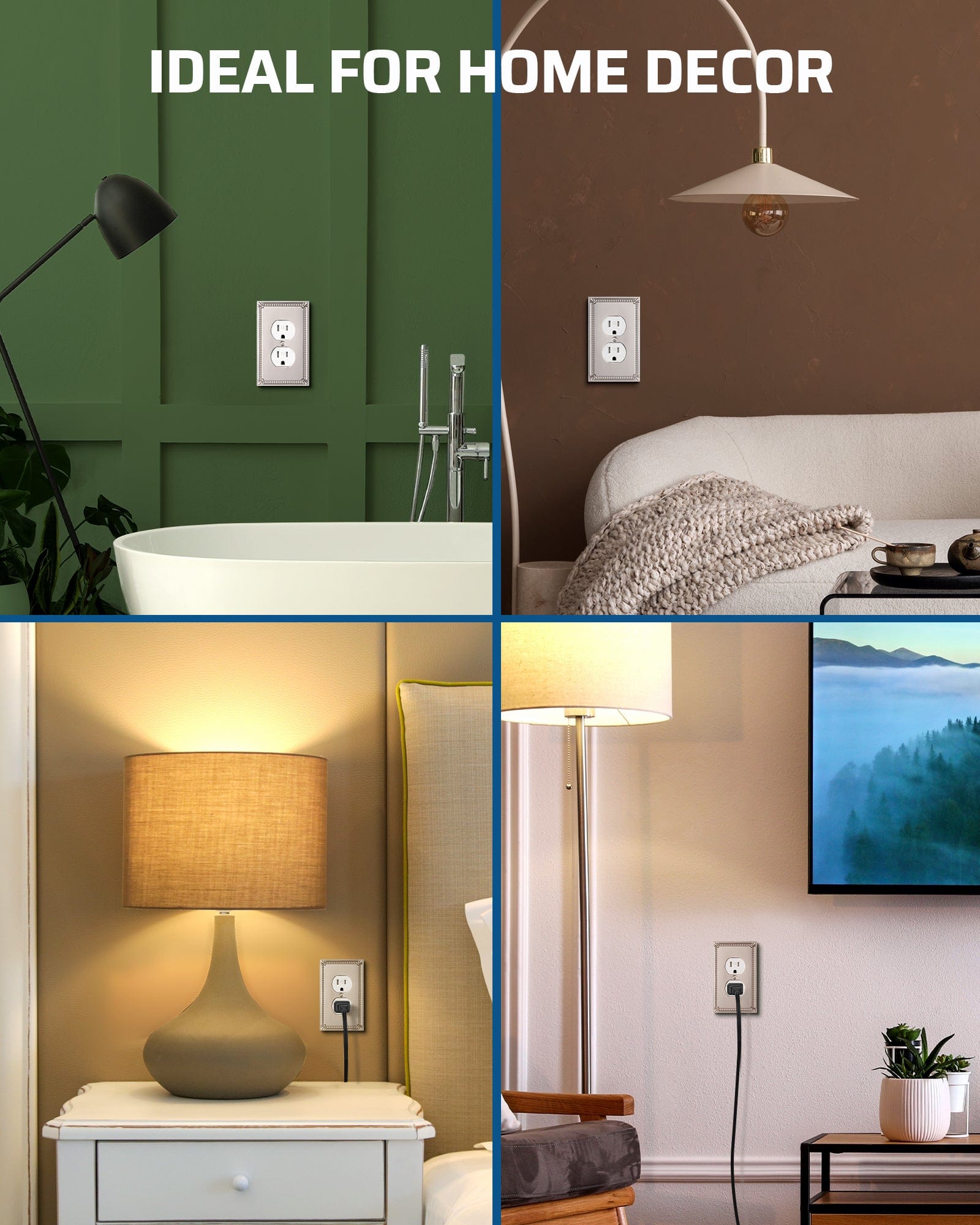DEWENWILS 2 Pack Zinc Alloy Wall Plate Covers, 4.94"×3.03" Single Duplex Outlet Cover, Satin Nickel Finish Light Switch Plate Cover, Sunken Pearls Decorative Wall Plates Electrical Outlet Cover-HDWP04F