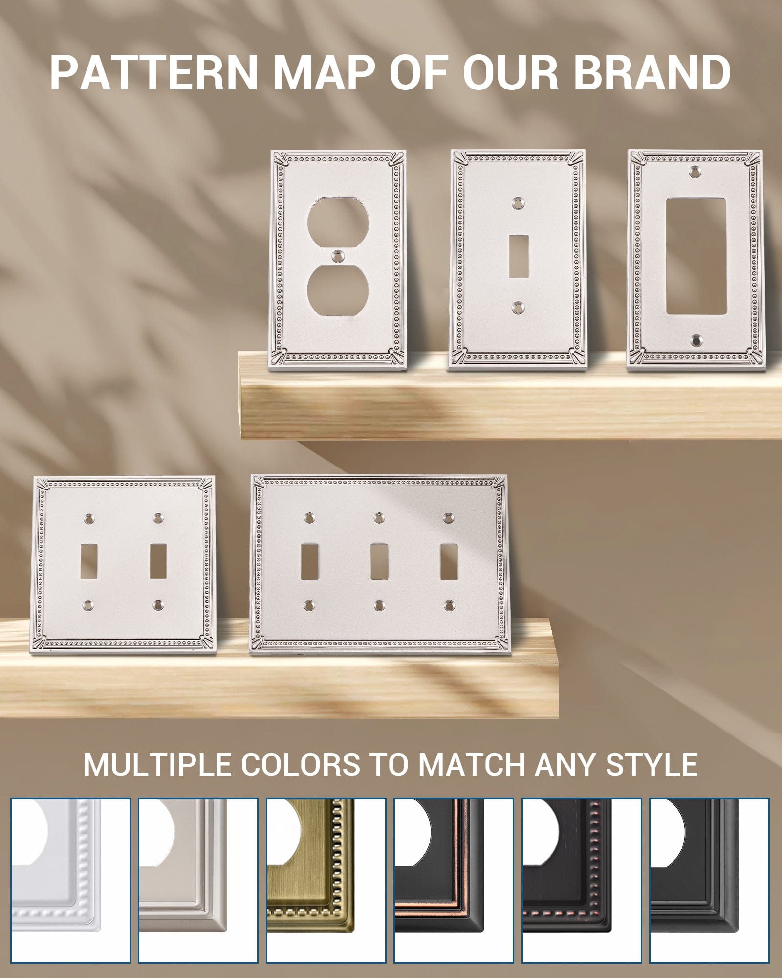 DEWENWILS 2 Pack Zinc Alloy Wall Plate Covers, 4.94"×3.03" Single Duplex Outlet Cover, Satin Nickel Finish Light Switch Plate Cover, Sunken Pearls Decorative Wall Plates Electrical Outlet Cover-HDWP04F
