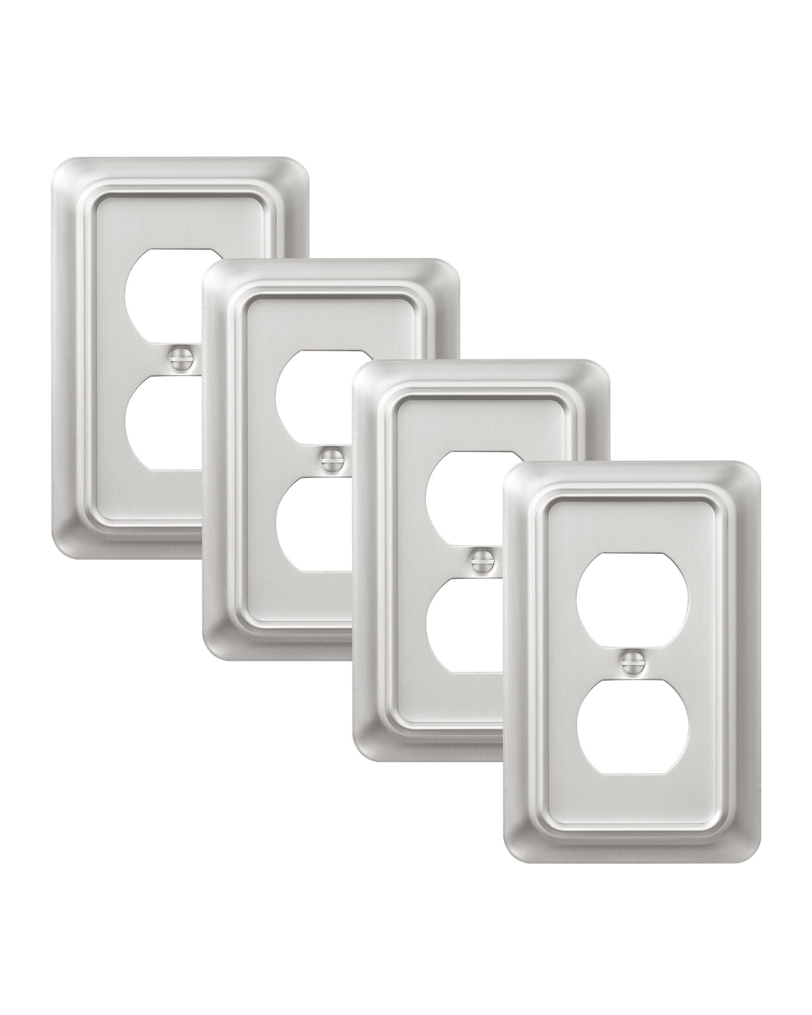 DEWENWILS 4-Pack Brushed Nickel Outlet Covers & Switch Plates — Decorative Metal Wall Plates, Round Corner Design for Light Switches & Duplex Outlets (1-Gang Standard Size)-HDWP06A