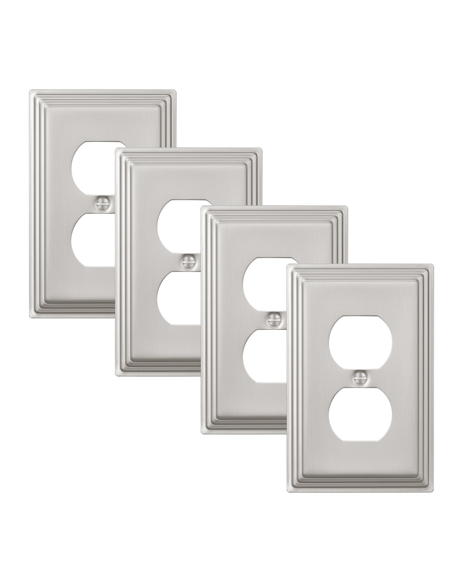 DEWENWILS 4-Pack Brushed Nickel Outlet Covers & Switch Plates — Decorative Metal Wall Plates for Light Switches & Duplex Outlets (1-Gang Standard Size)-HDWP07A