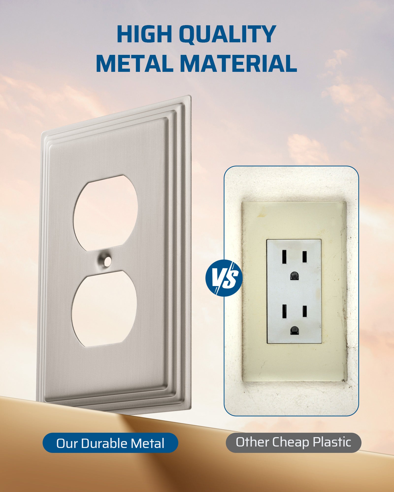 DEWENWILS 4-Pack Brushed Nickel Outlet Covers & Switch Plates — Decorative Metal Wall Plates for Light Switches & Duplex Outlets (1-Gang Standard Size)-HDWP07A