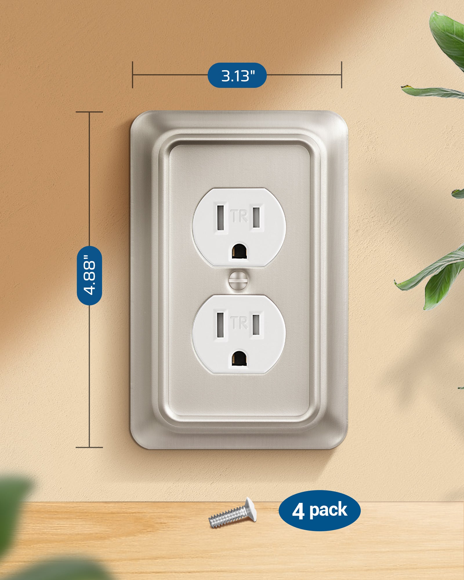 DEWENWILS 4-Pack Brushed Nickel Outlet Covers & Switch Plates — Decorative Metal Wall Plates, Round Corner Design for Light Switches & Duplex Outlets (1-Gang Standard Size)-HDWP06A