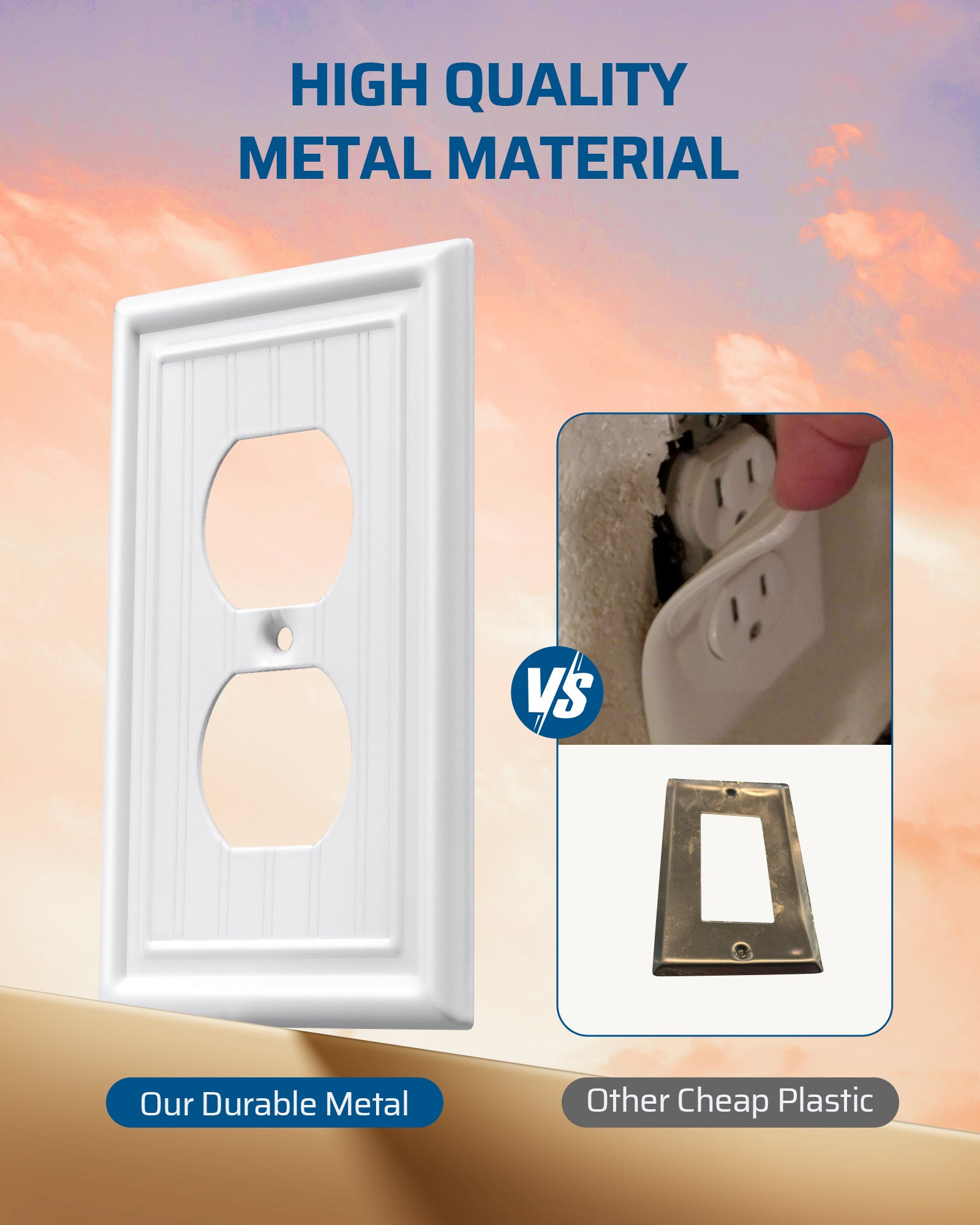 DEWENWILS 4-Pack White Outlet Covers & Switch Plates — Decorative Metal Wall Plates for Light Switches & Duplex Outlets (1-Gang Standard Size)-HDWP08C