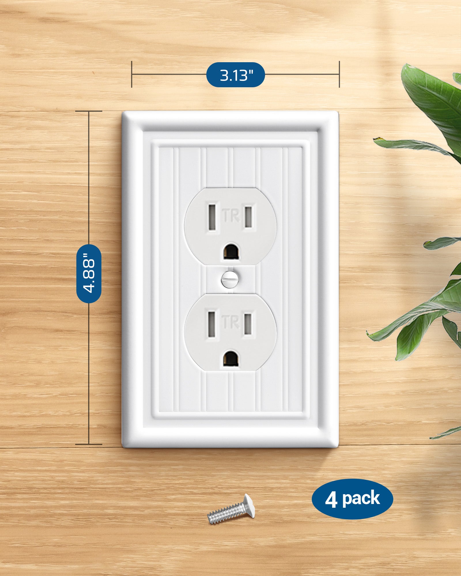 DEWENWILS 4-Pack White Outlet Covers & Switch Plates — Decorative Metal Wall Plates for Light Switches & Duplex Outlets (1-Gang Standard Size)-HDWP08C