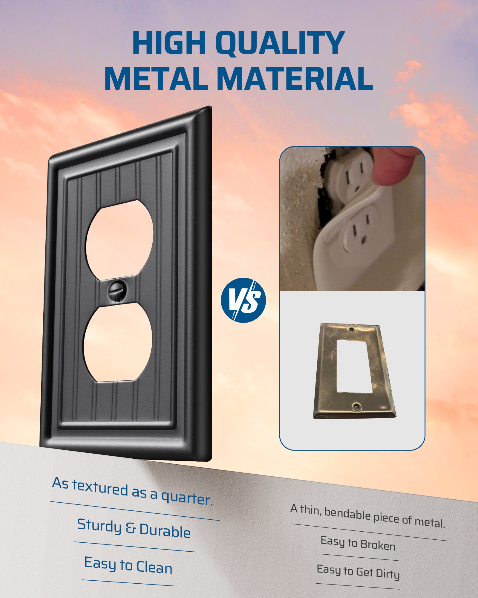 DEWENWILS 4-Pack Black Outlet Covers & Switch Plates — Decorative Metal Wall Plates for Light Switches & Duplex Outlets (1-Gang Standard Size)-HDWP08D