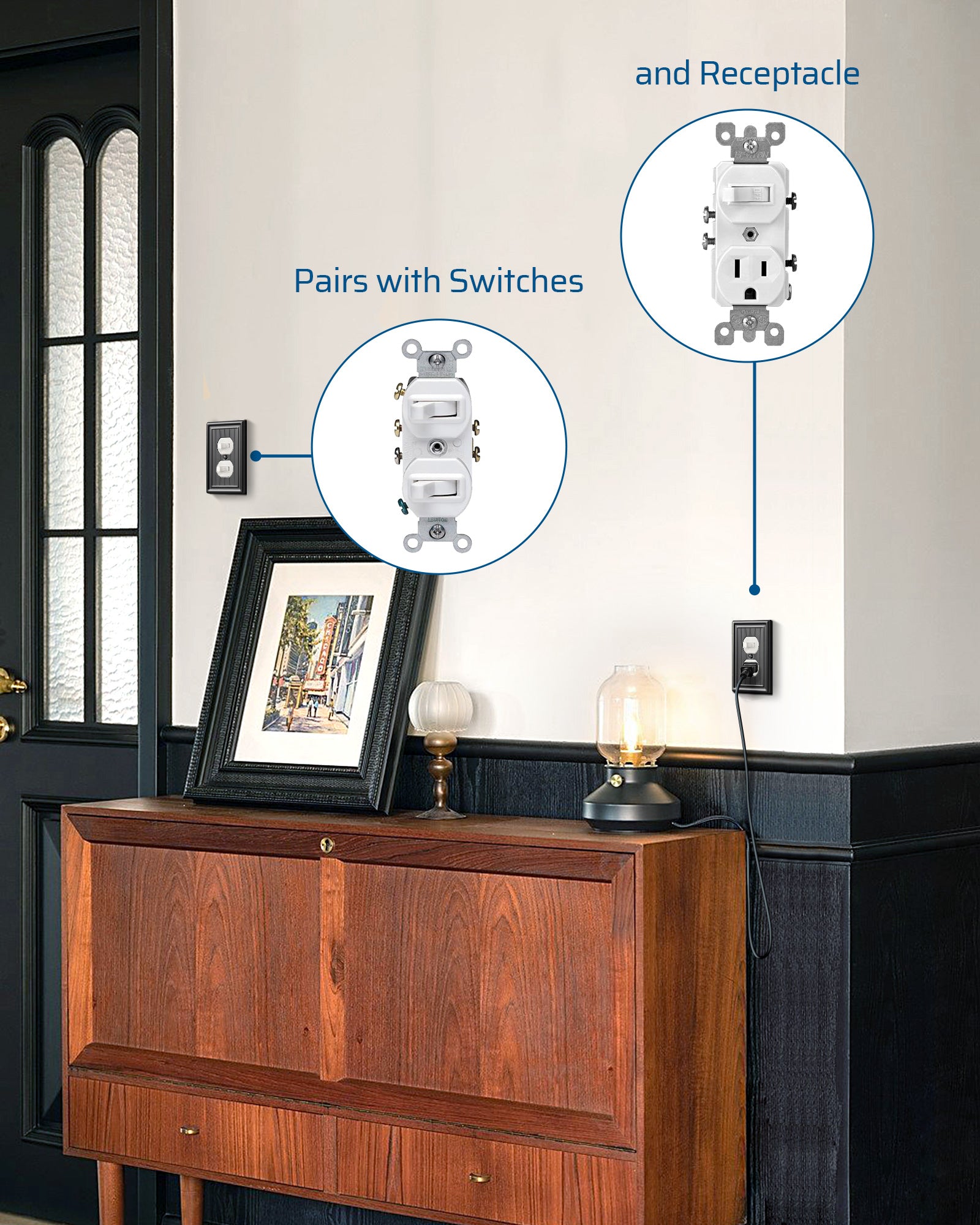 DEWENWILS 4-Pack Black Outlet Covers & Switch Plates — Decorative Metal Wall Plates for Light Switches & Duplex Outlets (1-Gang Standard Size)-HDWP08D