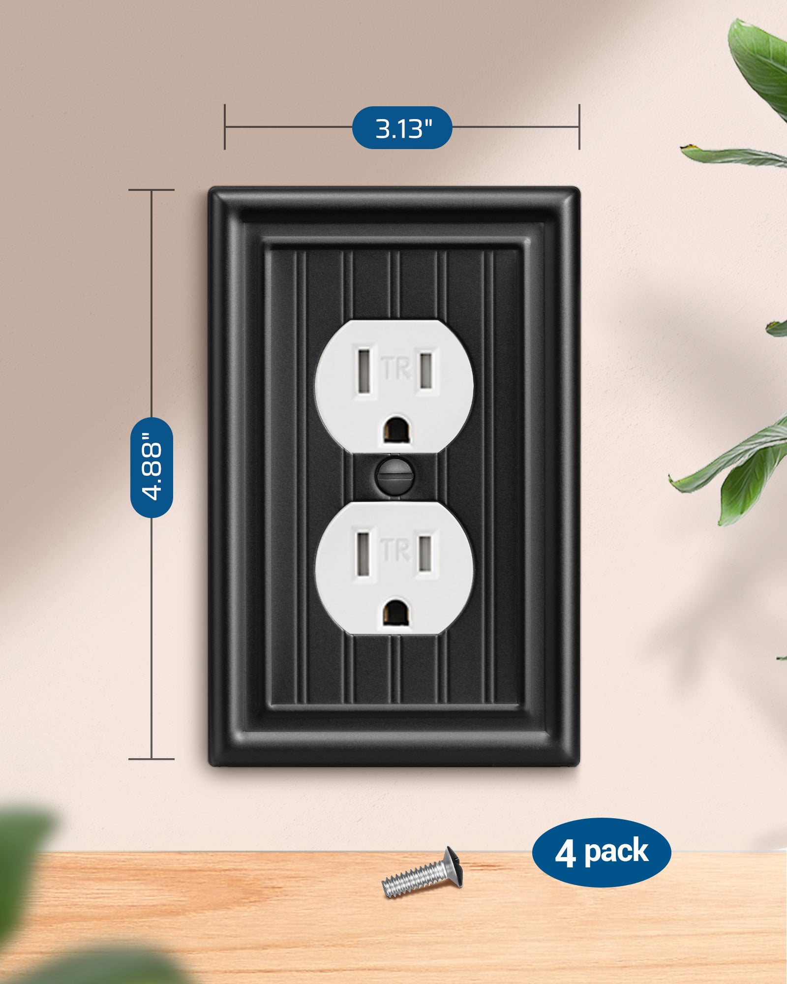 DEWENWILS 4-Pack Black Outlet Covers & Switch Plates — Decorative Metal Wall Plates for Light Switches & Duplex Outlets (1-Gang Standard Size)-HDWP08D