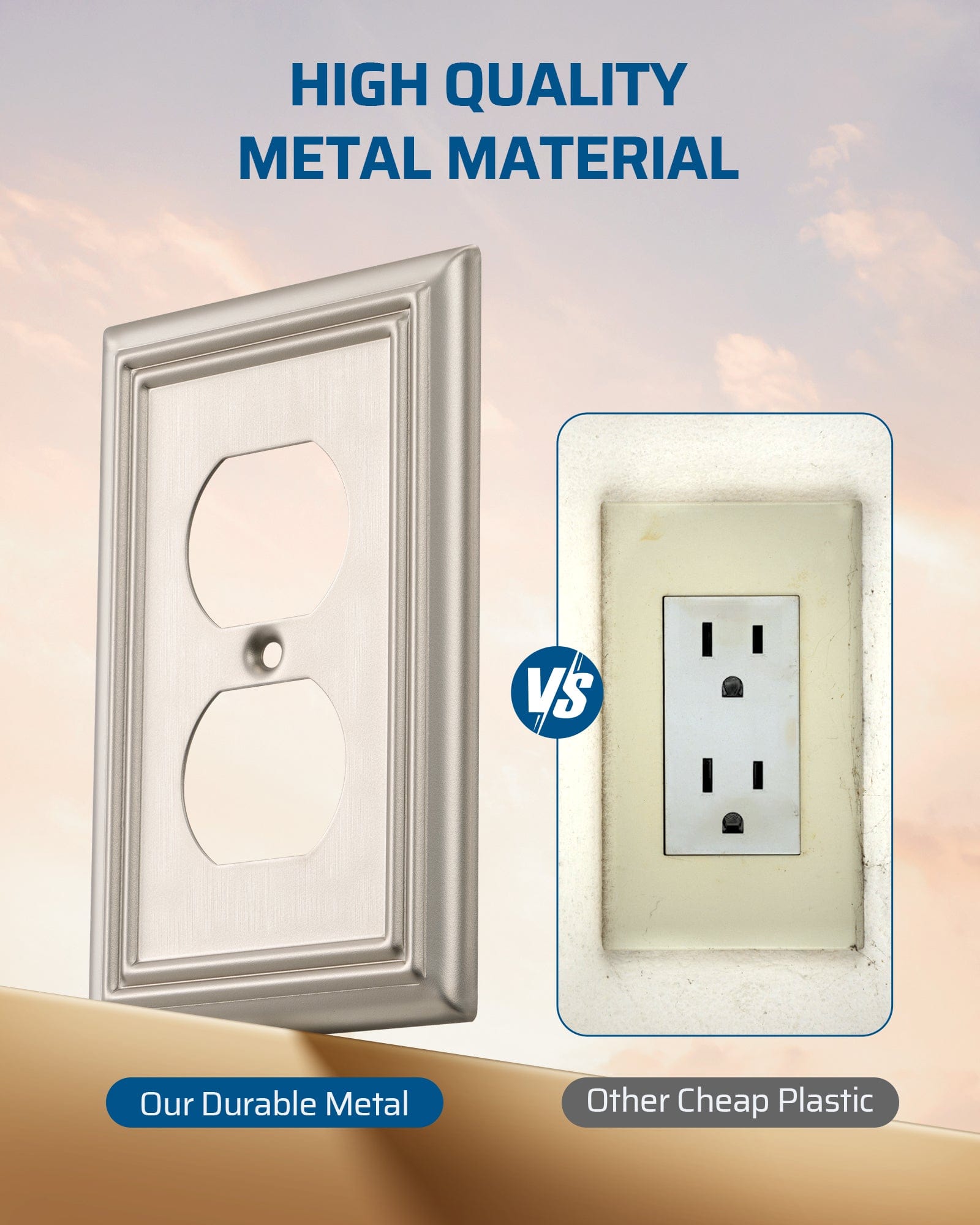 DEWENWILS Duplex Outlet Covers, Brushed Nickel Outlet Wall Plates, 4.92" x 3.14" Light Switch Cover Plates, Metal Electrical Outlet Cover Plates, 2 Pack-HDWP12A