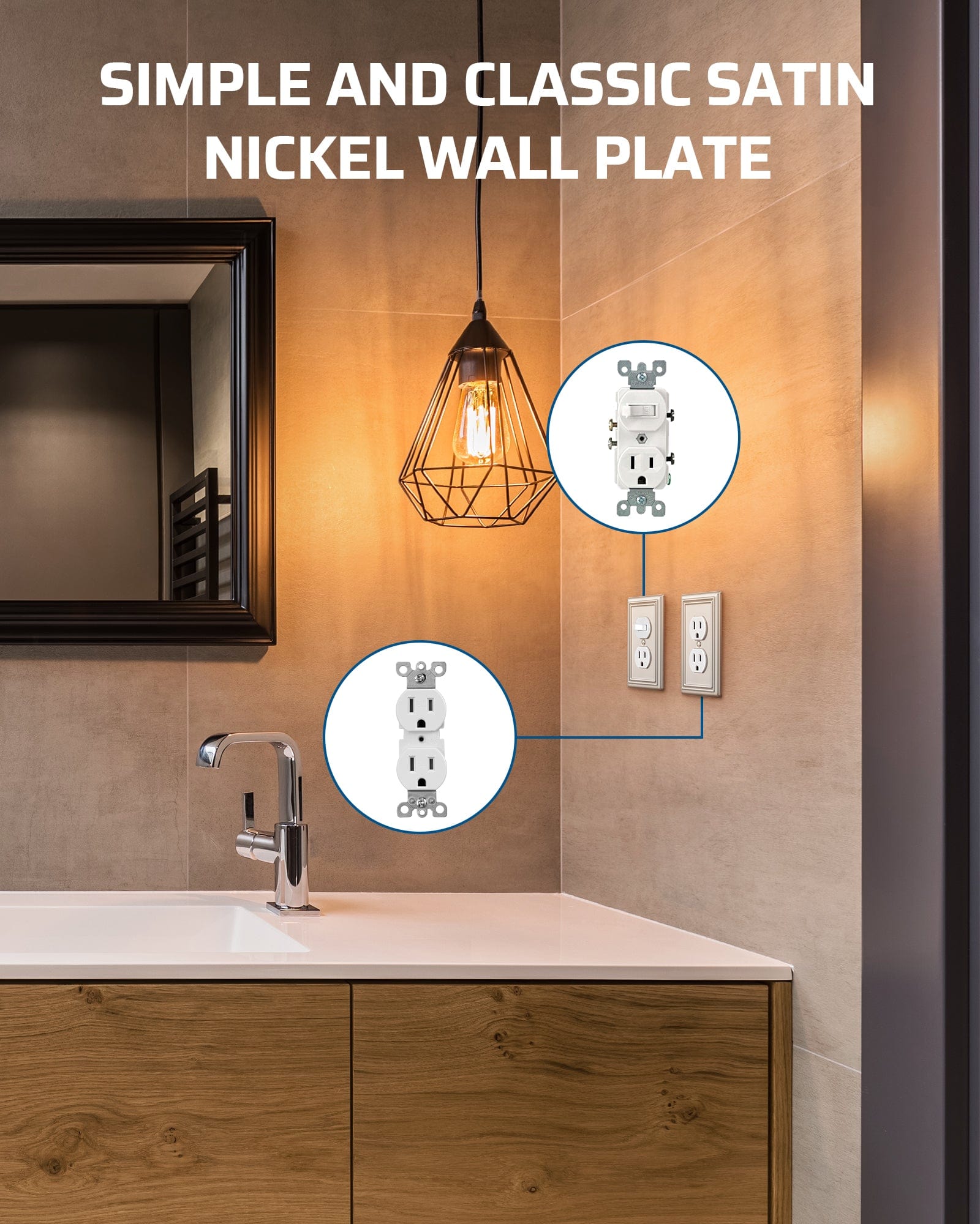 DEWENWILS Duplex Outlet Covers, Brushed Nickel Outlet Wall Plates, 4.92" x 3.14" Light Switch Cover Plates, Metal Electrical Outlet Cover Plates, 2 Pack-HDWP12A