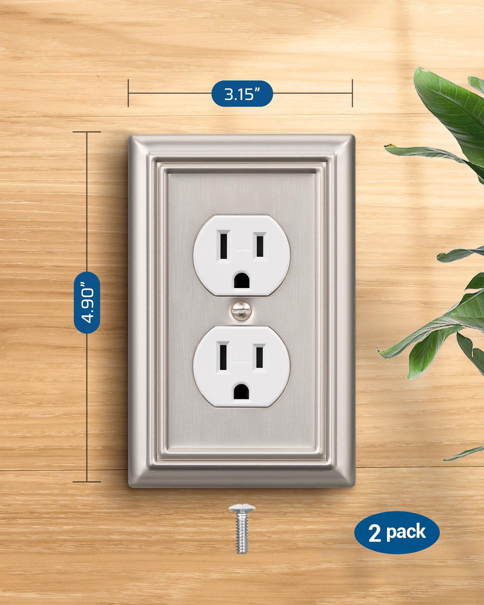DEWENWILS Duplex Outlet Covers, Brushed Nickel Outlet Wall Plates, 4.92" x 3.14" Light Switch Cover Plates, Metal Electrical Outlet Cover Plates, 2 Pack-HDWP12A