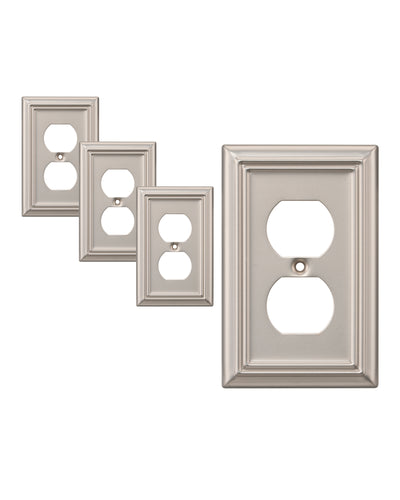 DEWENWILS Satin Nickel Outlet Covers and Switch Plates, Decorative Wall Plate Metal Light Switch Cover-1 Gang Duplex (4 Pack)-HDWP14F