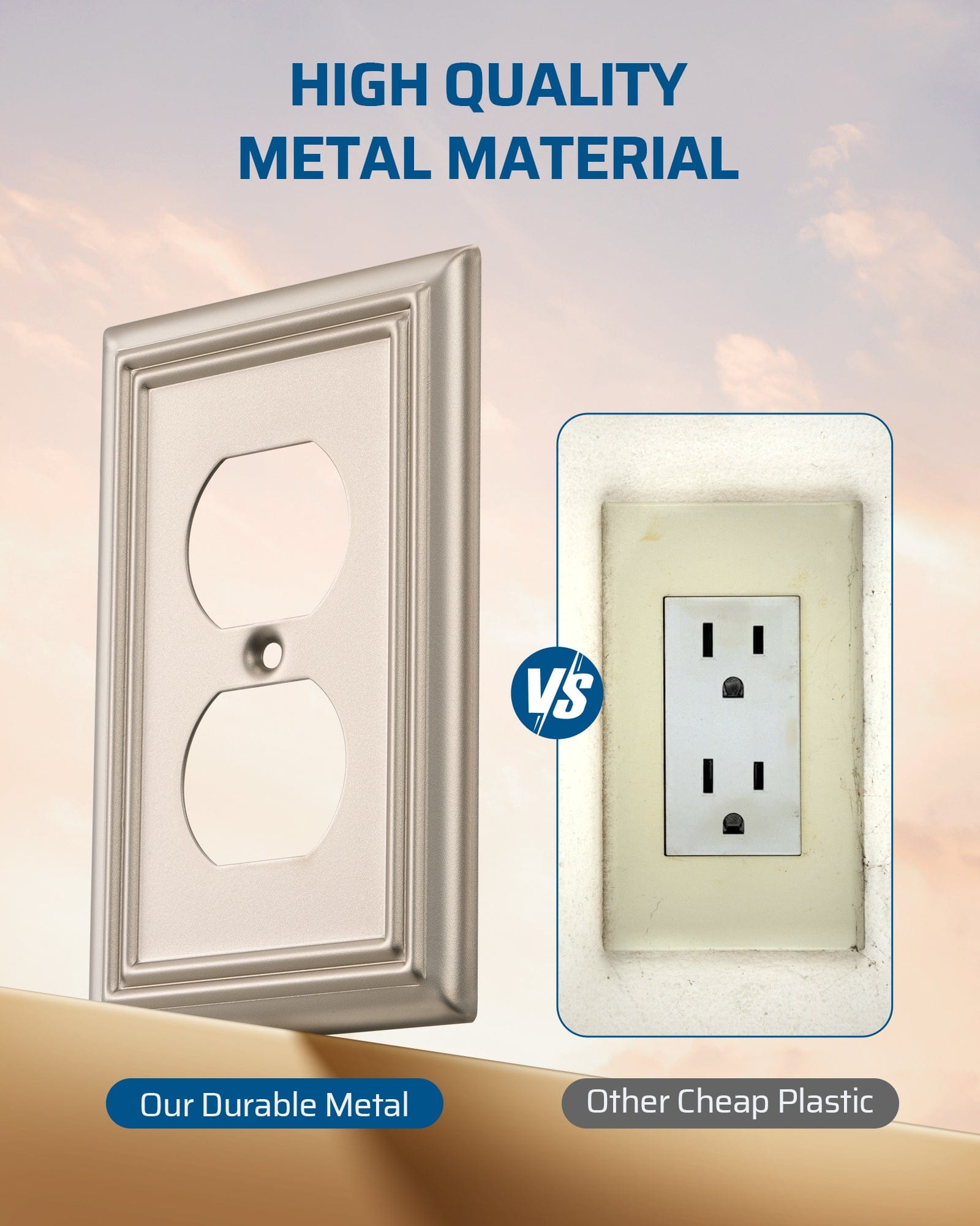 DEWENWILS Satin Nickel Outlet Covers and Switch Plates, Decorative Wall Plate Metal Light Switch Cover-1 Gang Duplex (4 Pack)-HDWP14F