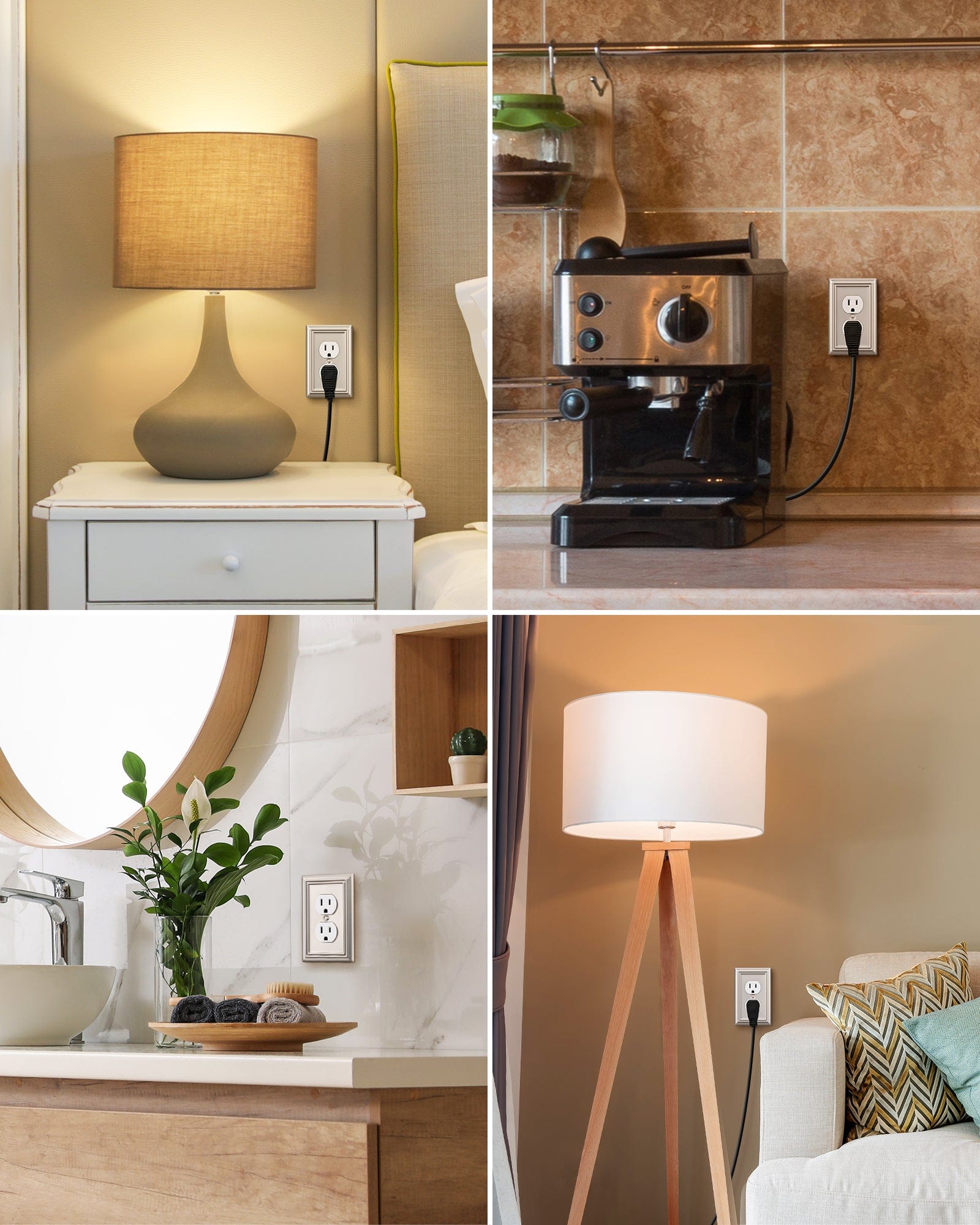 DEWENWILS Satin Nickel Outlet Covers and Switch Plates, Decorative Wall Plate Metal Light Switch Cover-1 Gang Duplex (4 Pack)-HDWP14F