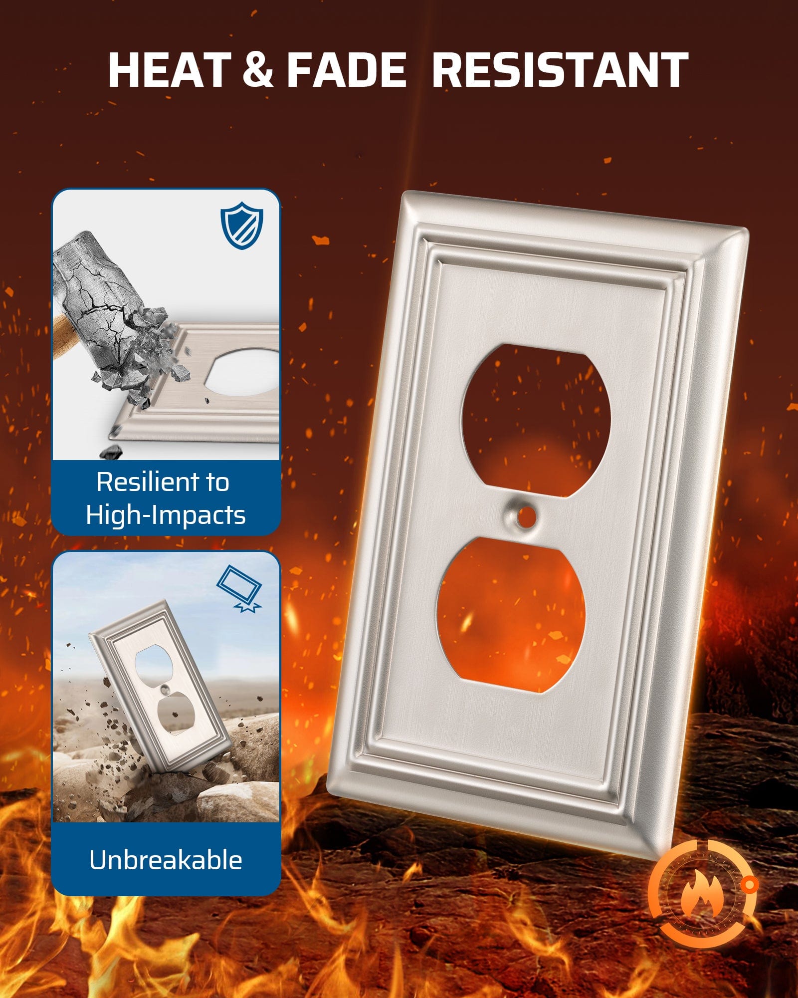 DEWENWILS 8-Pack Duplex Wall Plate, Metal Wall Outlet Cover for Receptacle, Light Switch, Brushed Nickel-HDWP18A