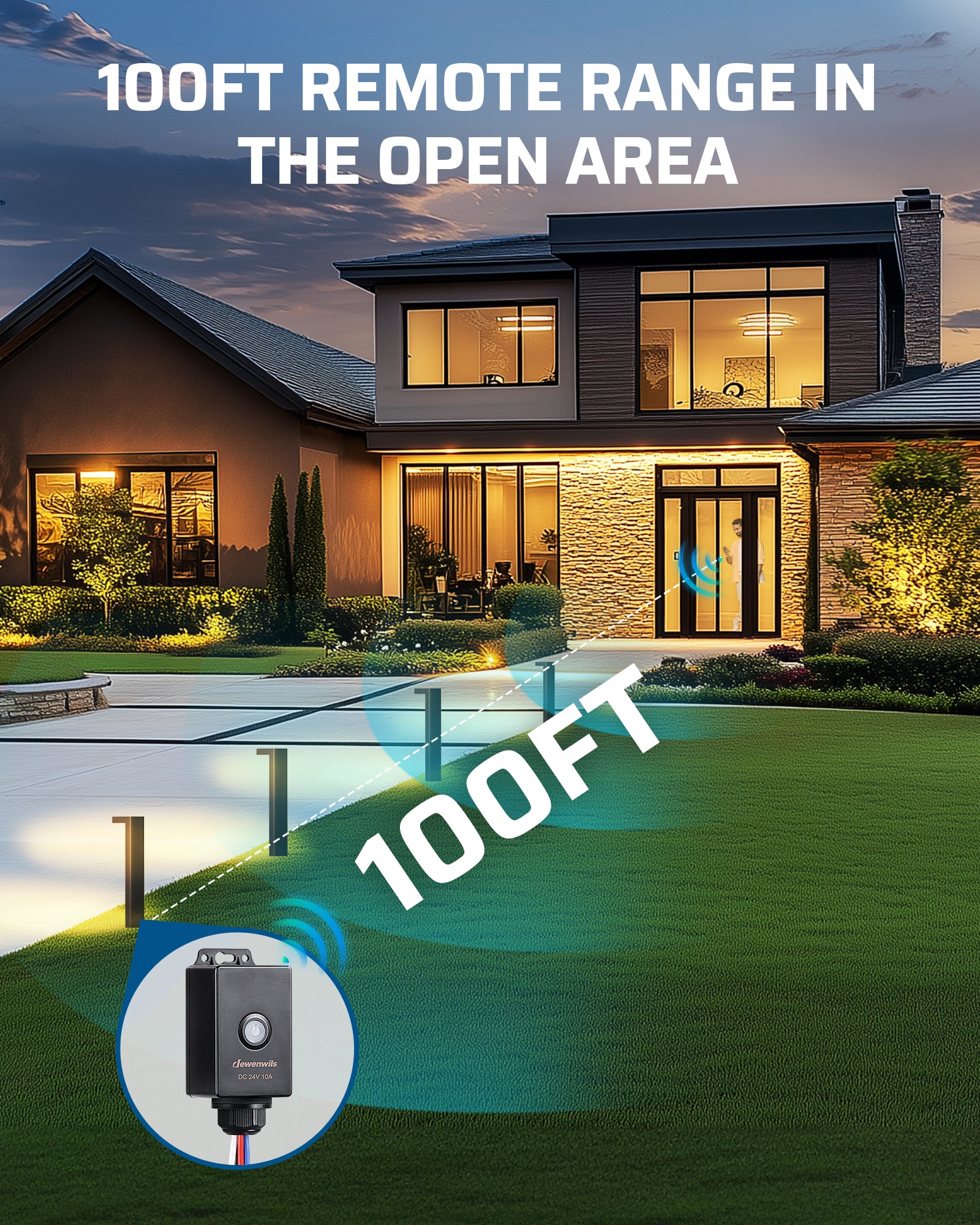 DEWENWILS Relay Remote Switch 24V Remote Control Switch, Wireless Light Switch with 100FT Control Range, Compact Remote Light Switch, Remote Light Switches Wireless for Pump, Lights, Fan, Motor-HDWS21L