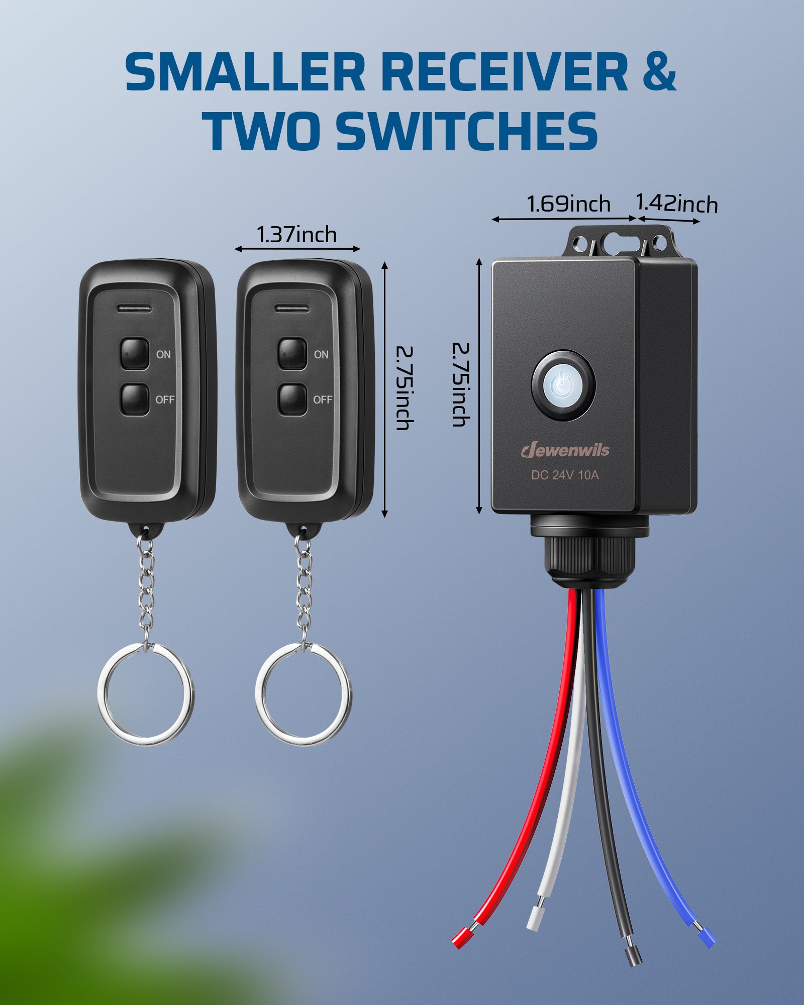 DEWENWILS Relay Remote Switch 24V Remote Control Switch, Wireless Light Switch with 100FT Control Range, Compact Remote Light Switch, Remote Light Switches Wireless for Pump, Lights, Fan, Motor-HDWS21L