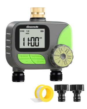 DEWENWILS 2 Zone Sprinkler Timer with Rain Delay/Manual for Yard Lawn-HDWT02D