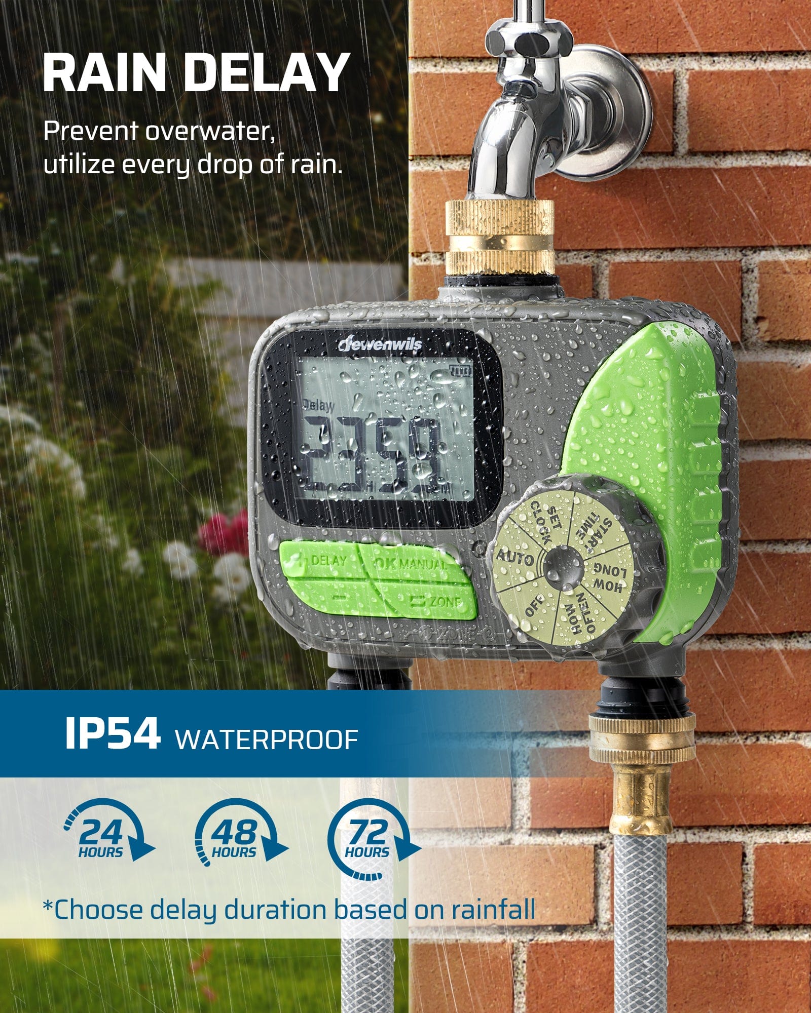DEWENWILS 2 Zone Sprinkler Timer with Rain Delay/Manual for Yard Lawn-HDWT02D