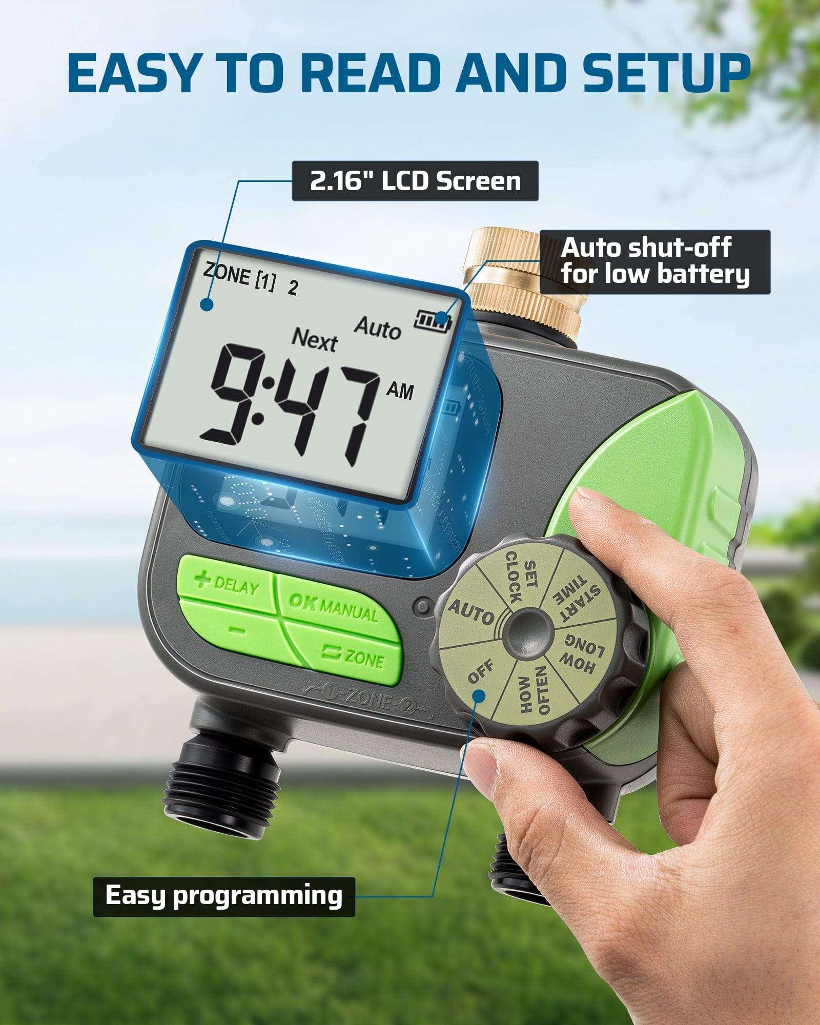 DEWENWILS 2 Zone Sprinkler Timer with Rain Delay/Manual for Yard Lawn-HDWT02D