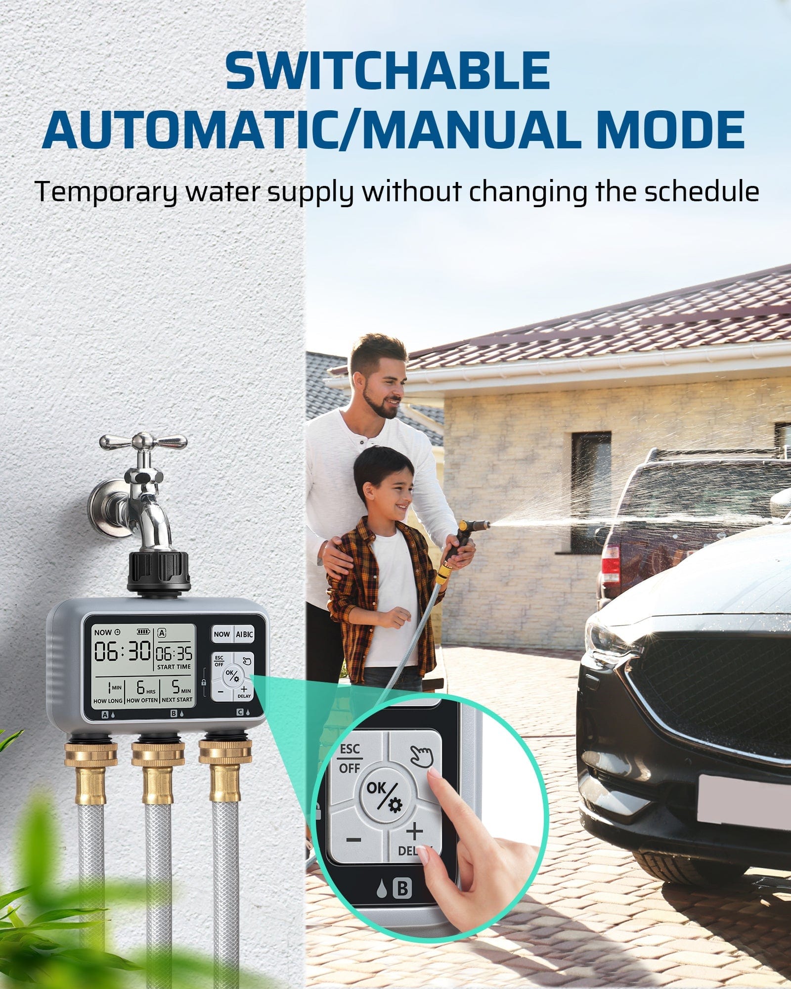 Programmable 3 Zone Sprinkler Timer, Irrigation Timer for Garden, Lawn, Yard-F1HDWT03B