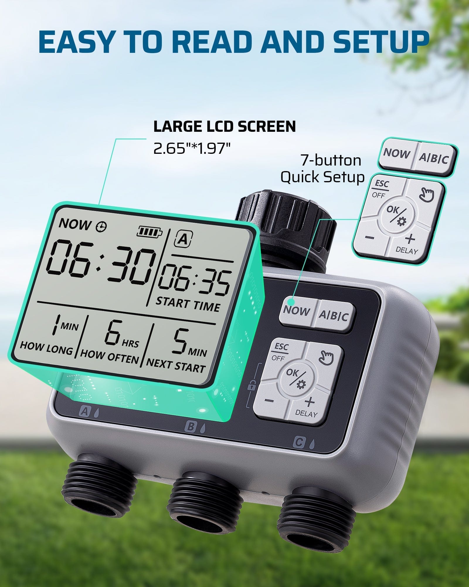 Programmable 3 Zone Sprinkler Timer, Irrigation Timer for Garden, Lawn, Yard-F1HDWT03B
