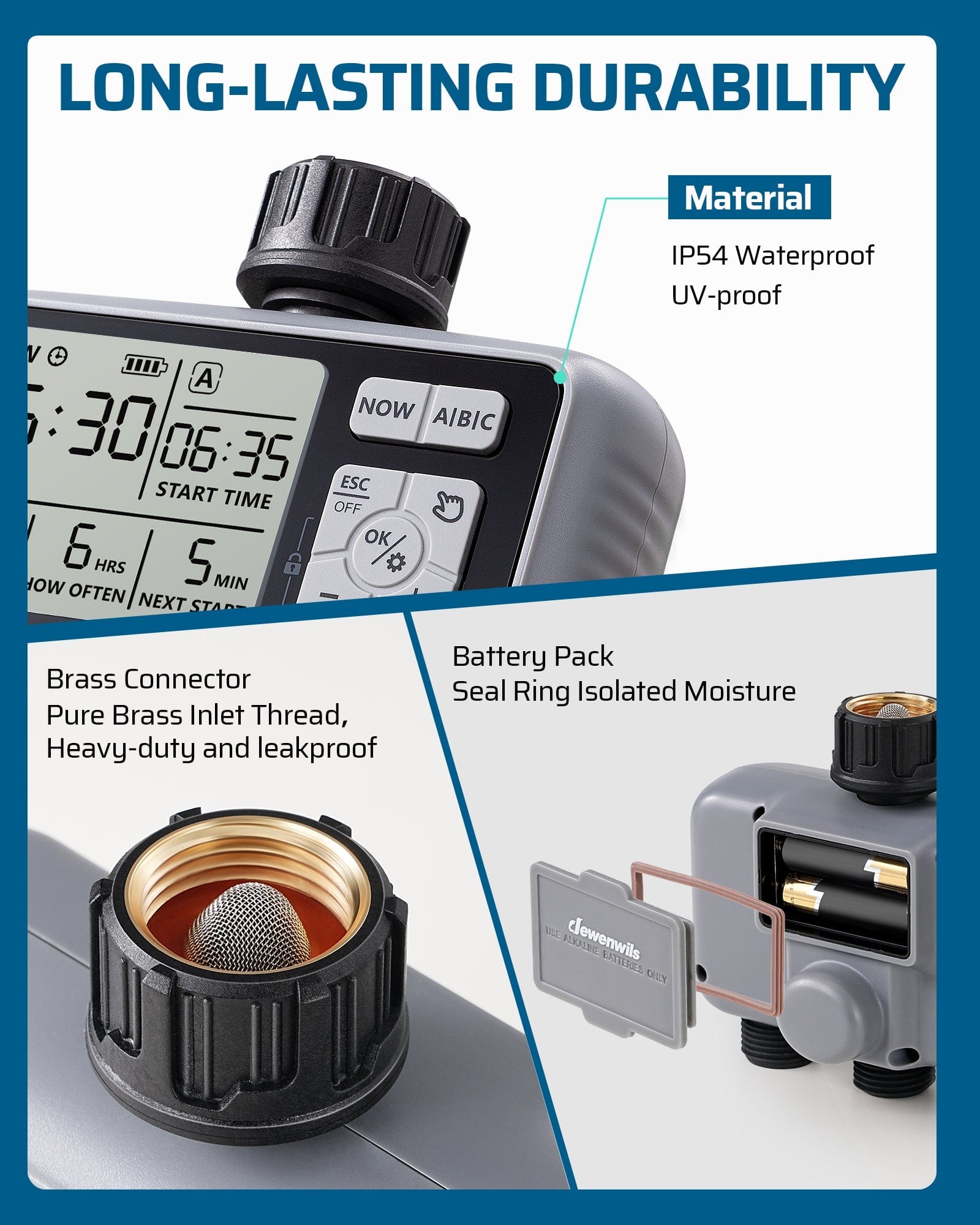 Programmable 3 Zone Sprinkler Timer, Irrigation Timer for Garden, Lawn, Yard-F1HDWT03B