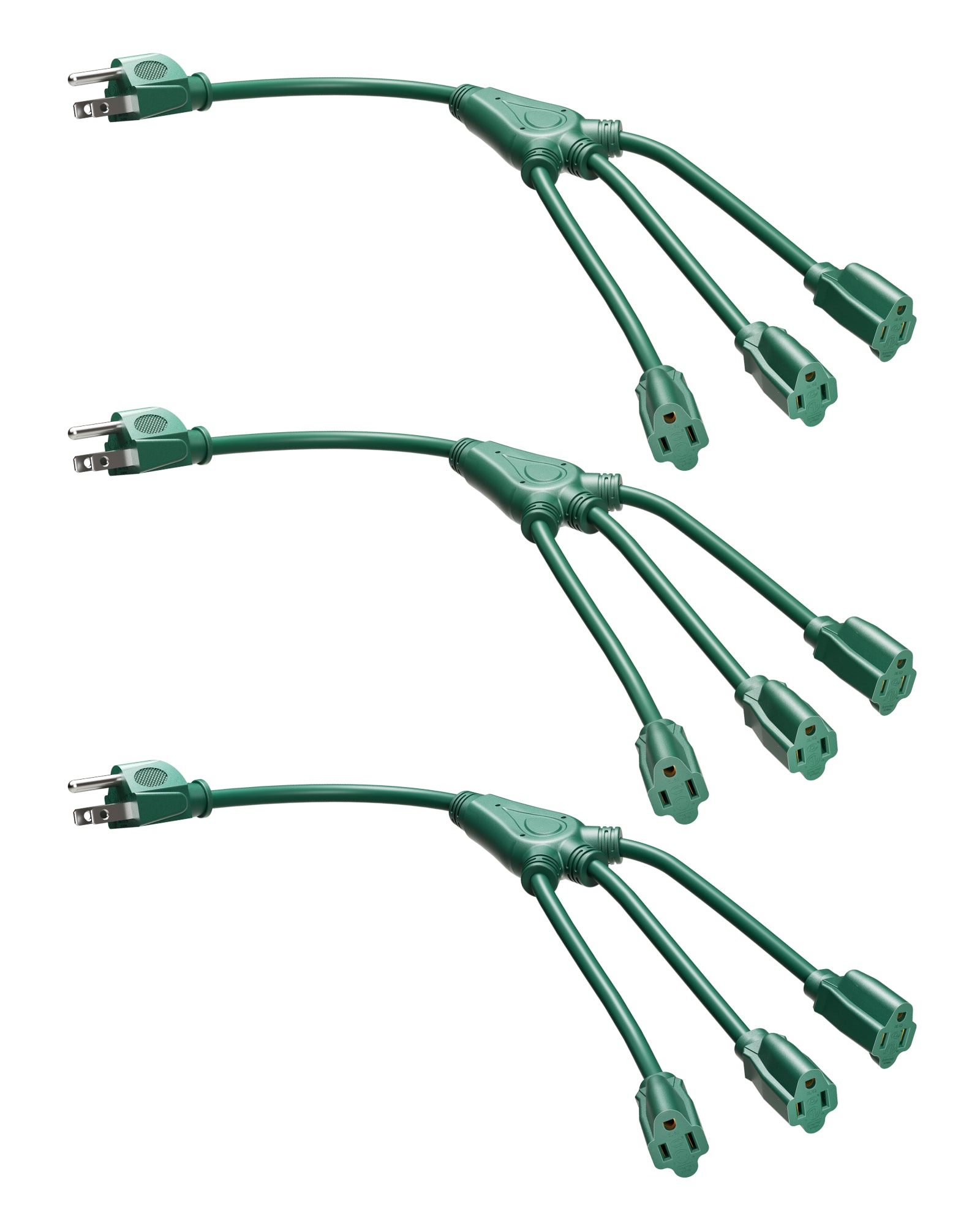 DEWENWILS Extension Cord Splitter 1 to 3, 16/3 Heavy Duty SJTW Wire, 3 Prong Splitter 3 Way, Outdoor Cord Splitter for Halloween Decor Christmas Lights, Green, Pack of 3-HEC103A