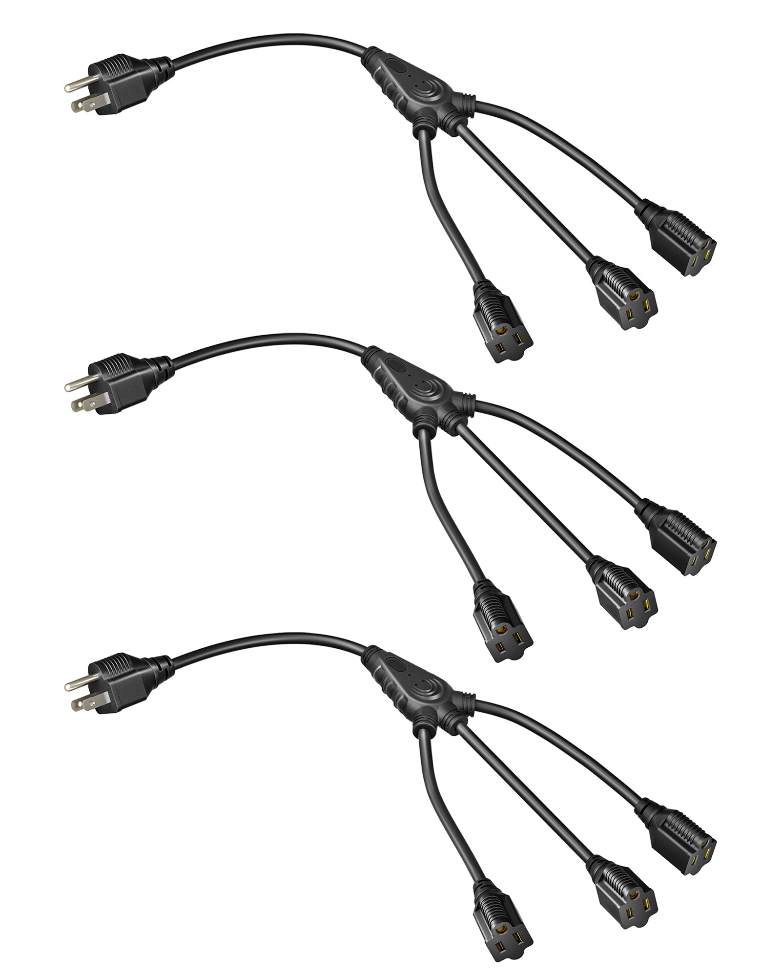 DEWENWILS 18 Inch 1 to 3 Light Extension Cord Splitter, 16AWG Heavy Duty SJTW Wire, 3 Prong Indoor Power Strip (3 Pack)-HEC103B
