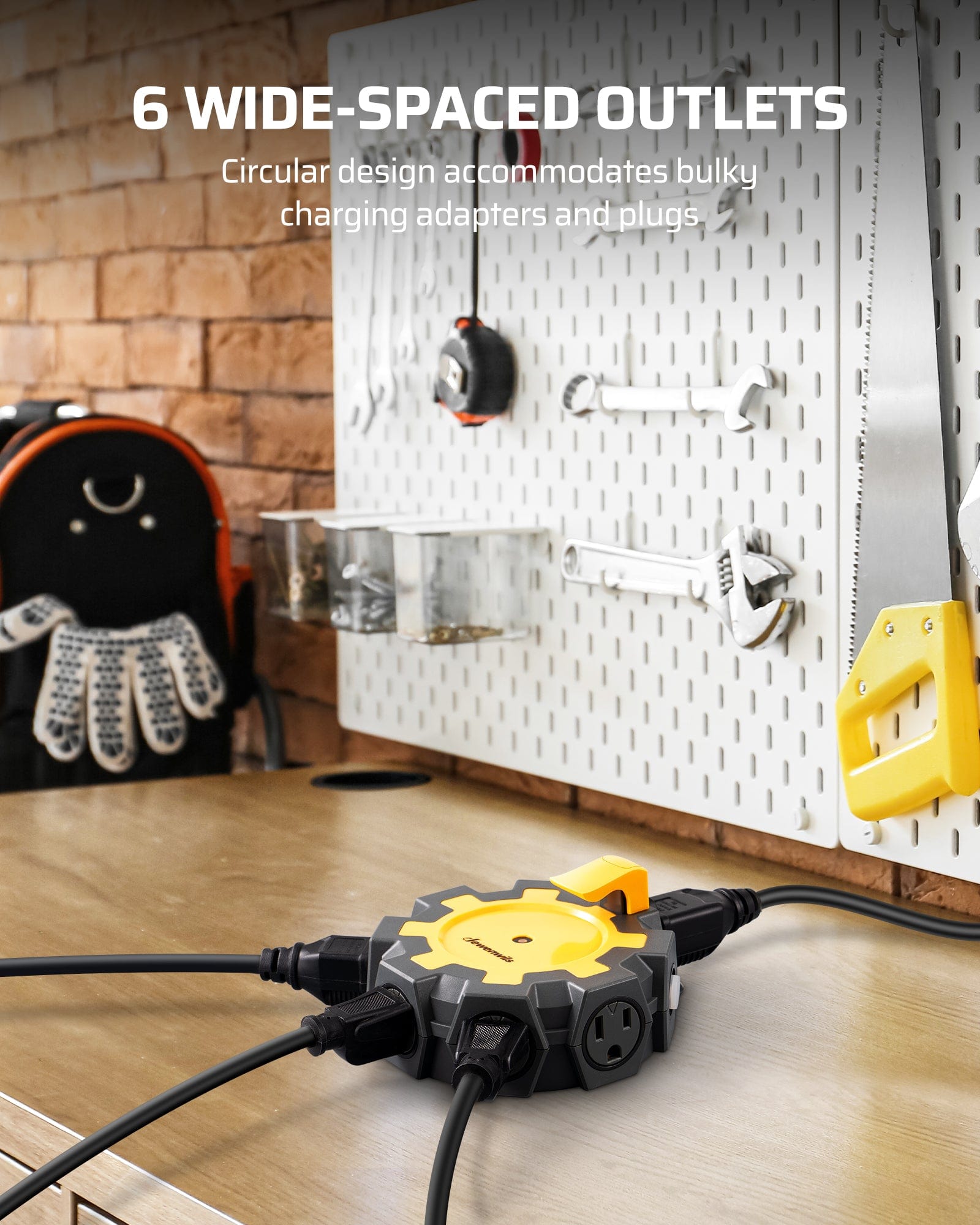 DEWENWILS Heavy Duty 6 Outlet Power Hub with Swivel Safety Covers,  Resettable 15A Circuit Breaker, for Outdoor Lights, Holiday Decorations-HEPA03B