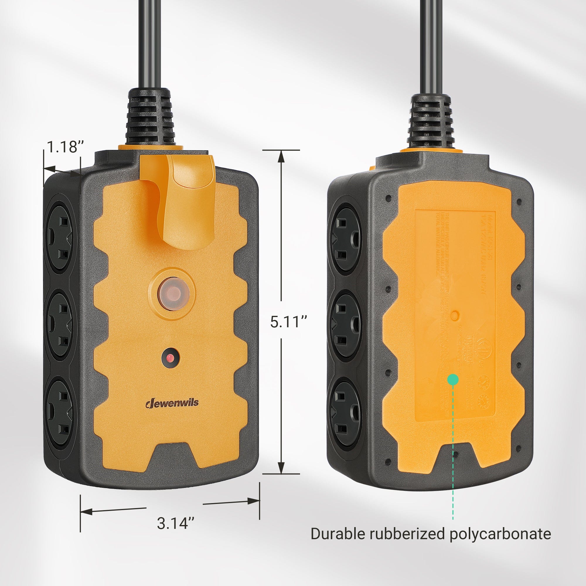 DEWENWILS 6-Outlet Heavy Duty Power Strip with 6ft Extension Cord, 14/3 SJTW Cable for Indoor Outdoor, 15A Circuit Breaker, Swivel Safety Covers-HEPS02A