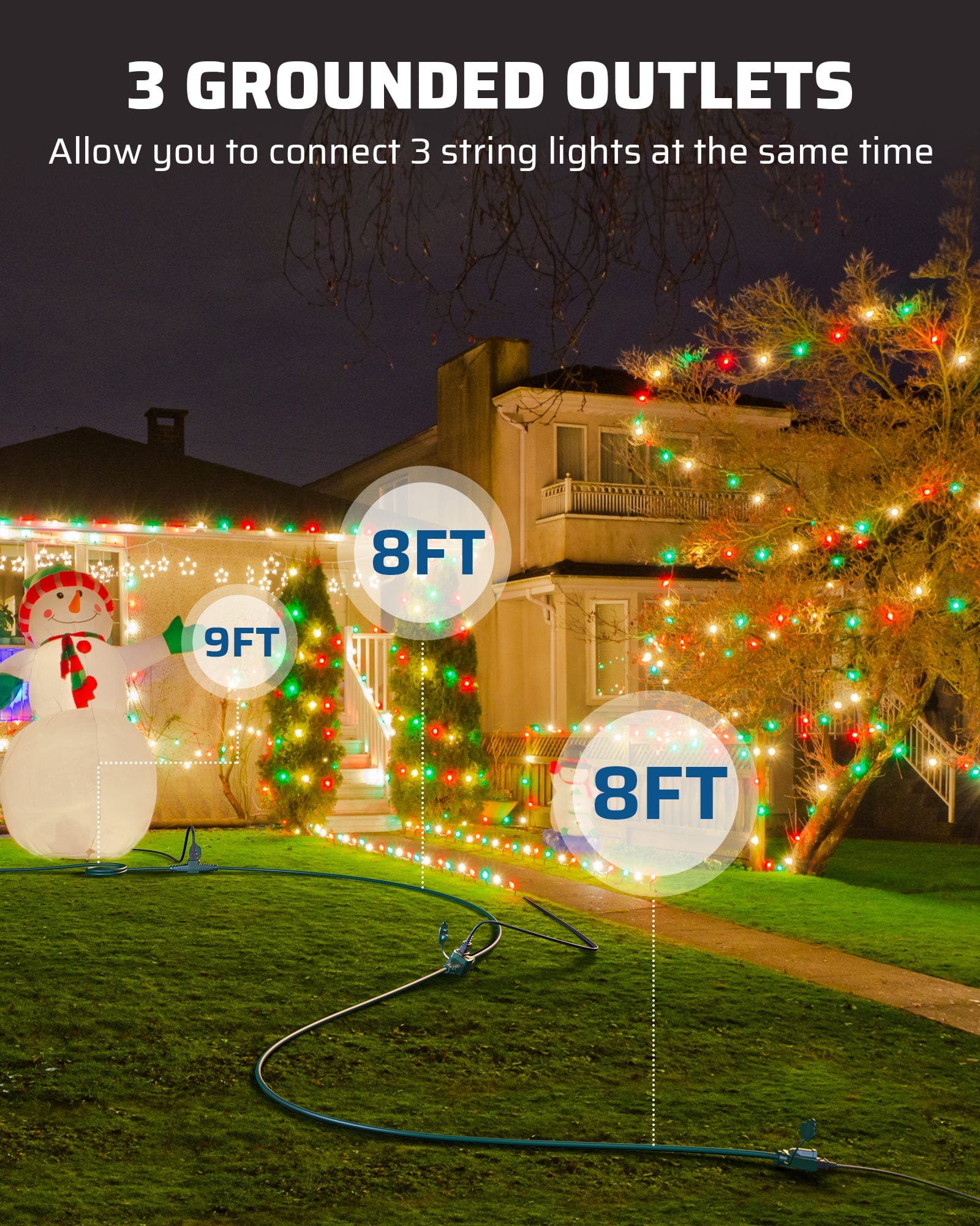 DEWENWILS 25ft Outdoor Extension Cord, Evenly Spaced 3 Outlets Plugs with Safety Cover, 16/3 SJTW Weatherproof Wire-HES103C