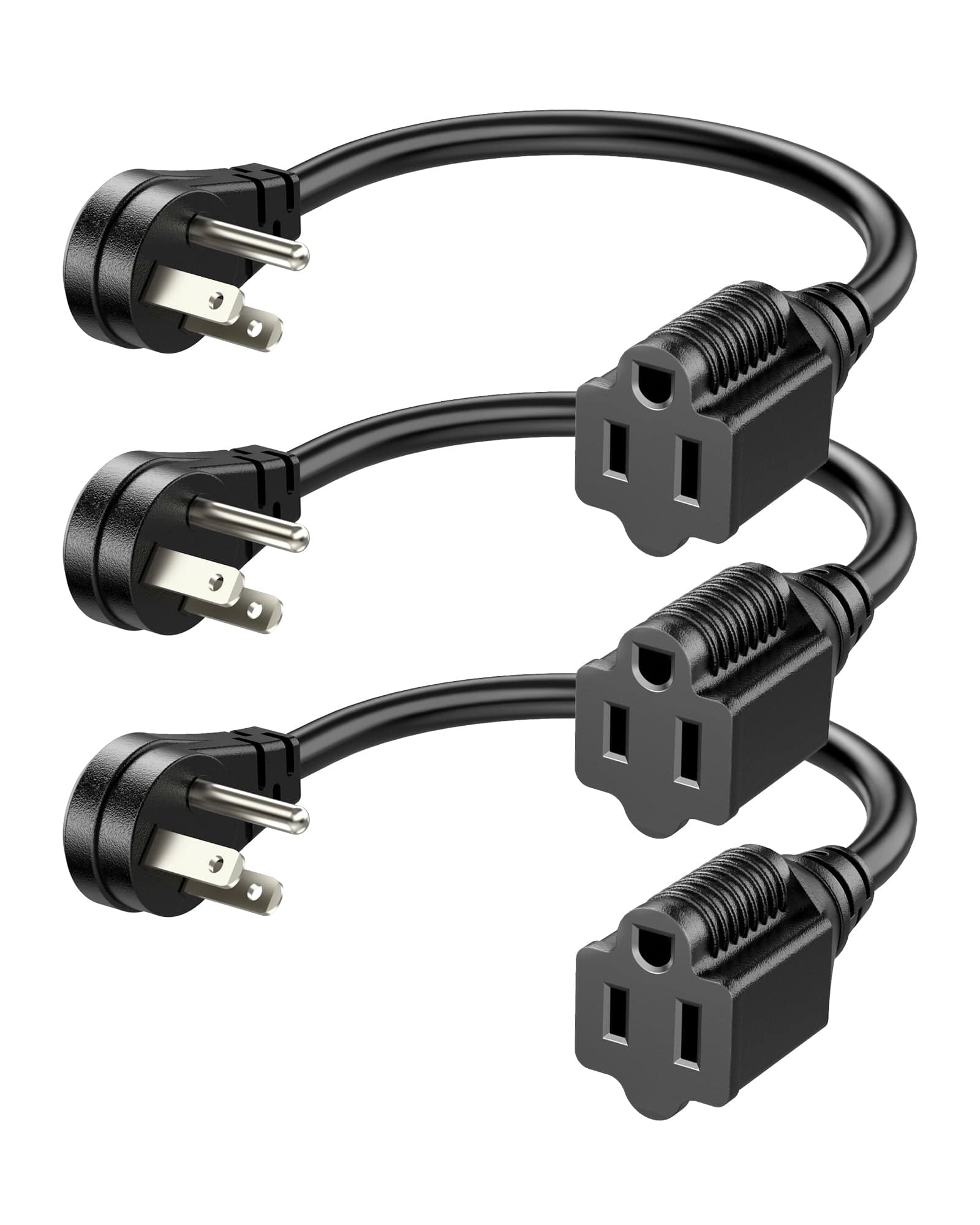 DEWENWILS 1ft Indoor Short Extension Cord with 3 Prong, Low Profile Power Cable SJT 14 AWG (3 Pack)-HFCB01M