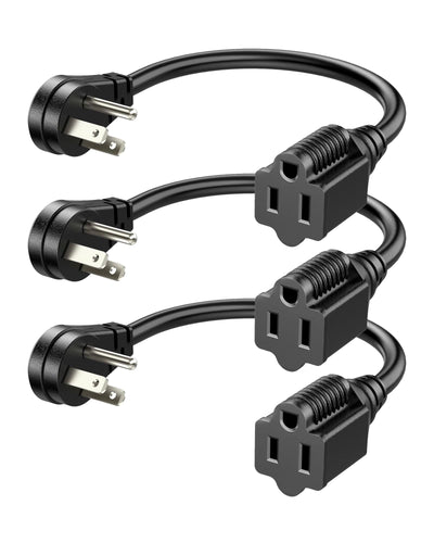 DEWENWILS 1ft Indoor Short Extension Cord with 3 Prong, Low Profile Power Cable SJT 14 AWG (3 Pack)-HFCB01M