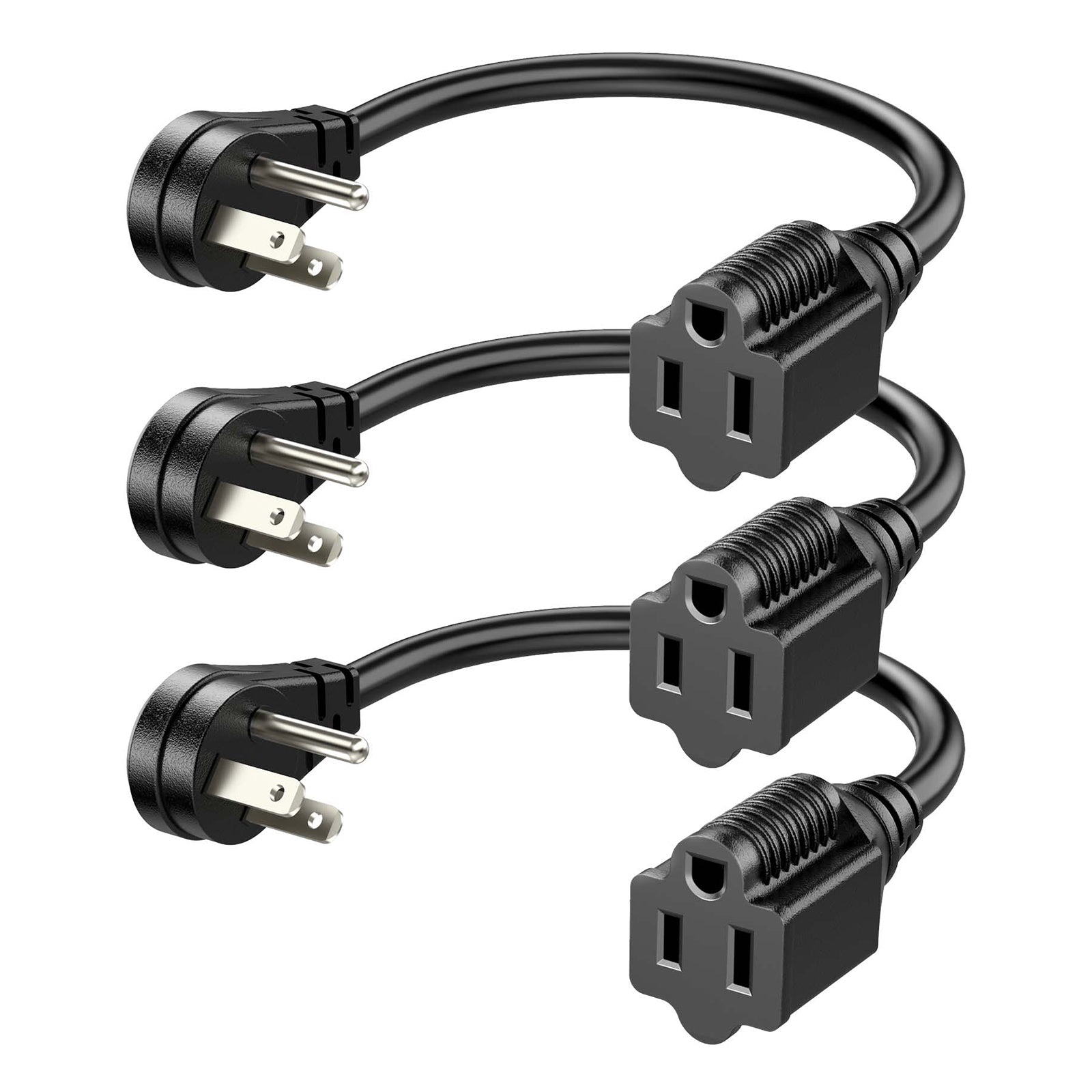 DEWENWILS 1ft Indoor Short Extension Cord with 3 Prong, Low Profile Power Cable SJT 14 AWG (3 Pack)-HFCB01M